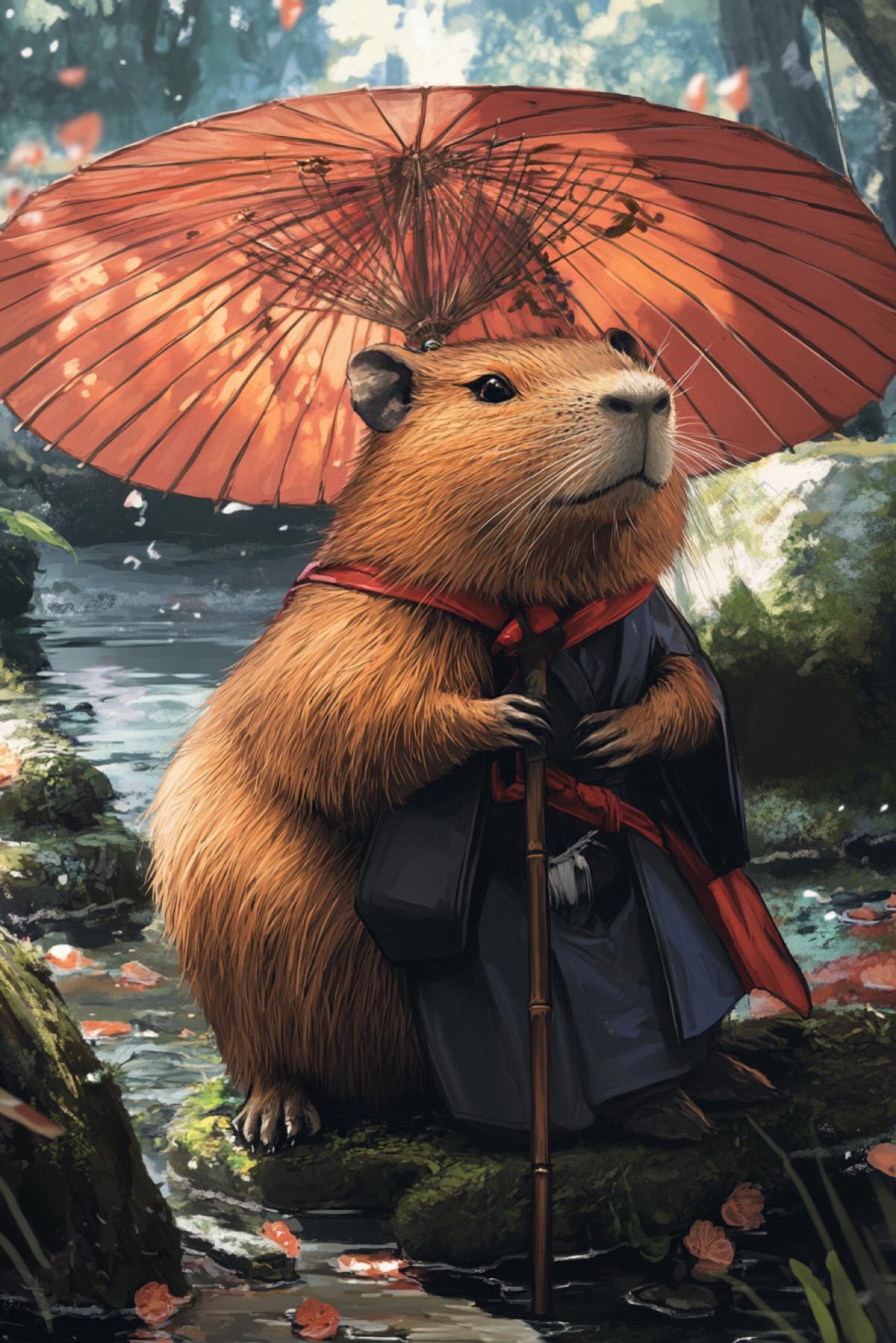 Capybara-karatist in the style of anime