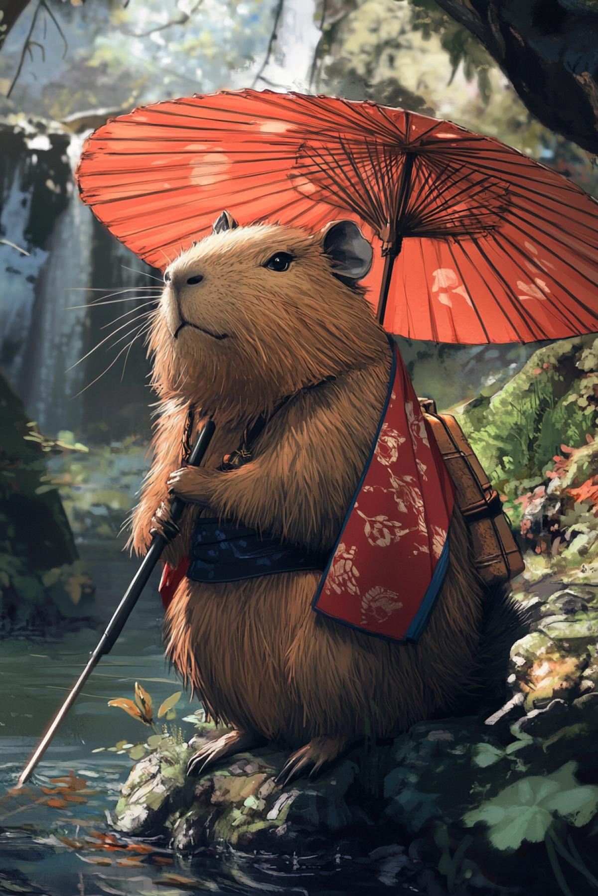 Capybara-karatist in the style of anime