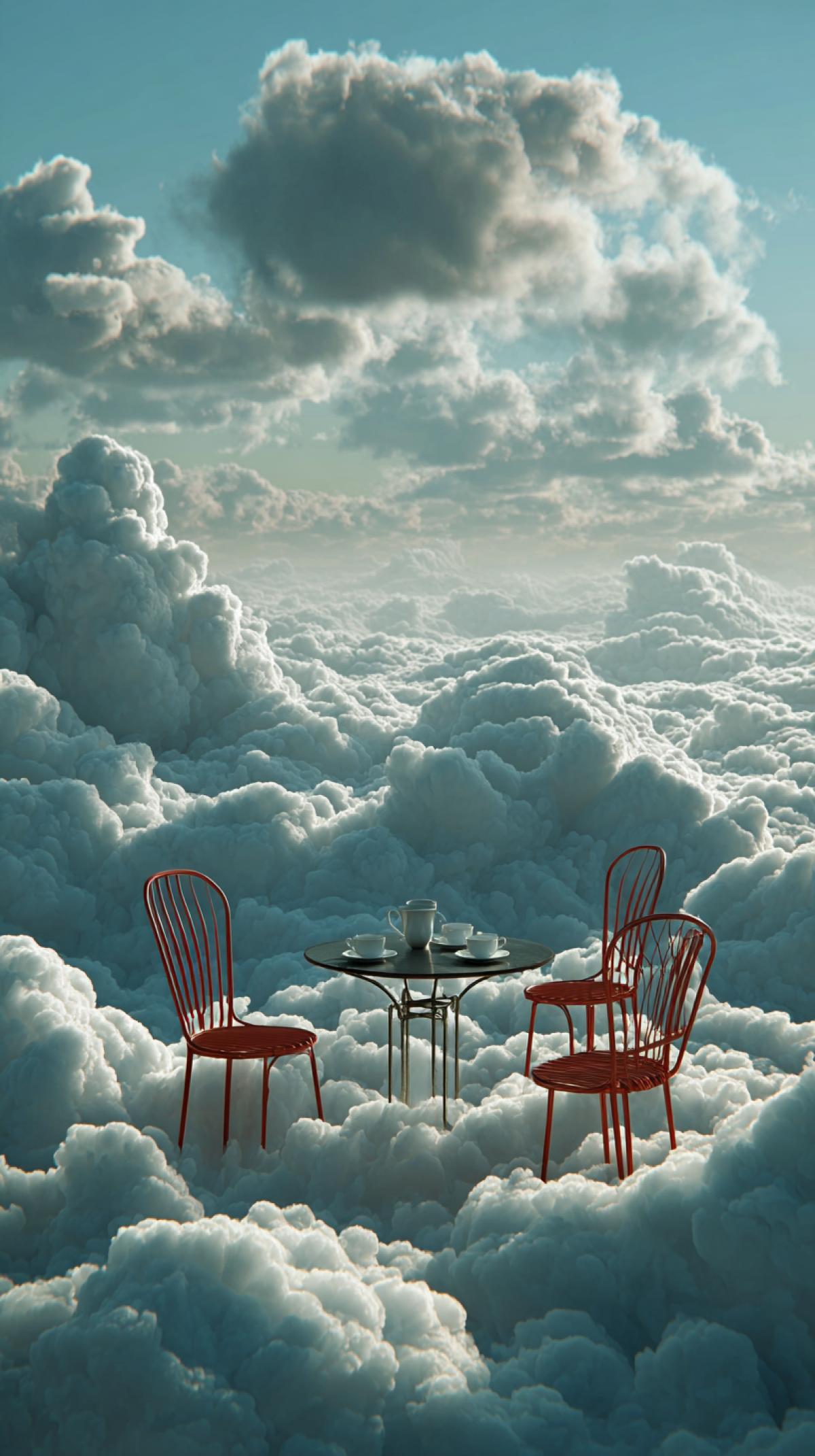 Table and chairs in the clouds