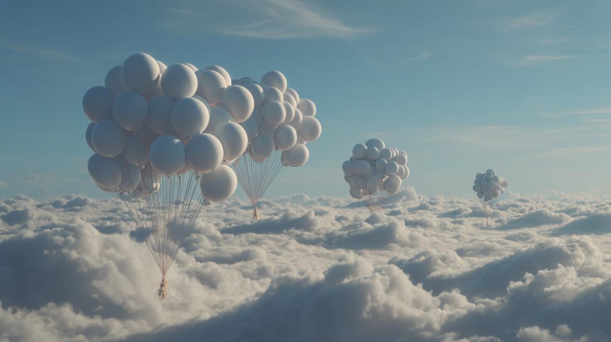 Clouds flying on balloons
