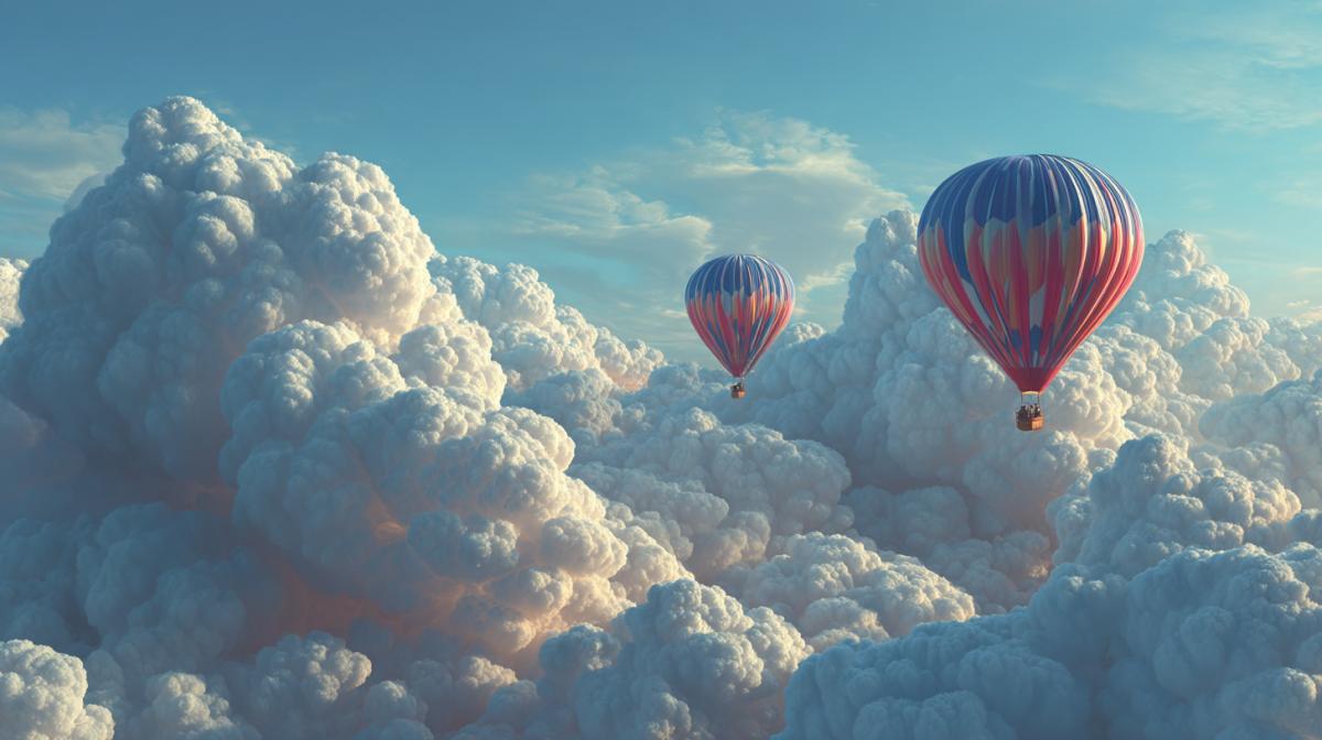 Clouds flying on balloons