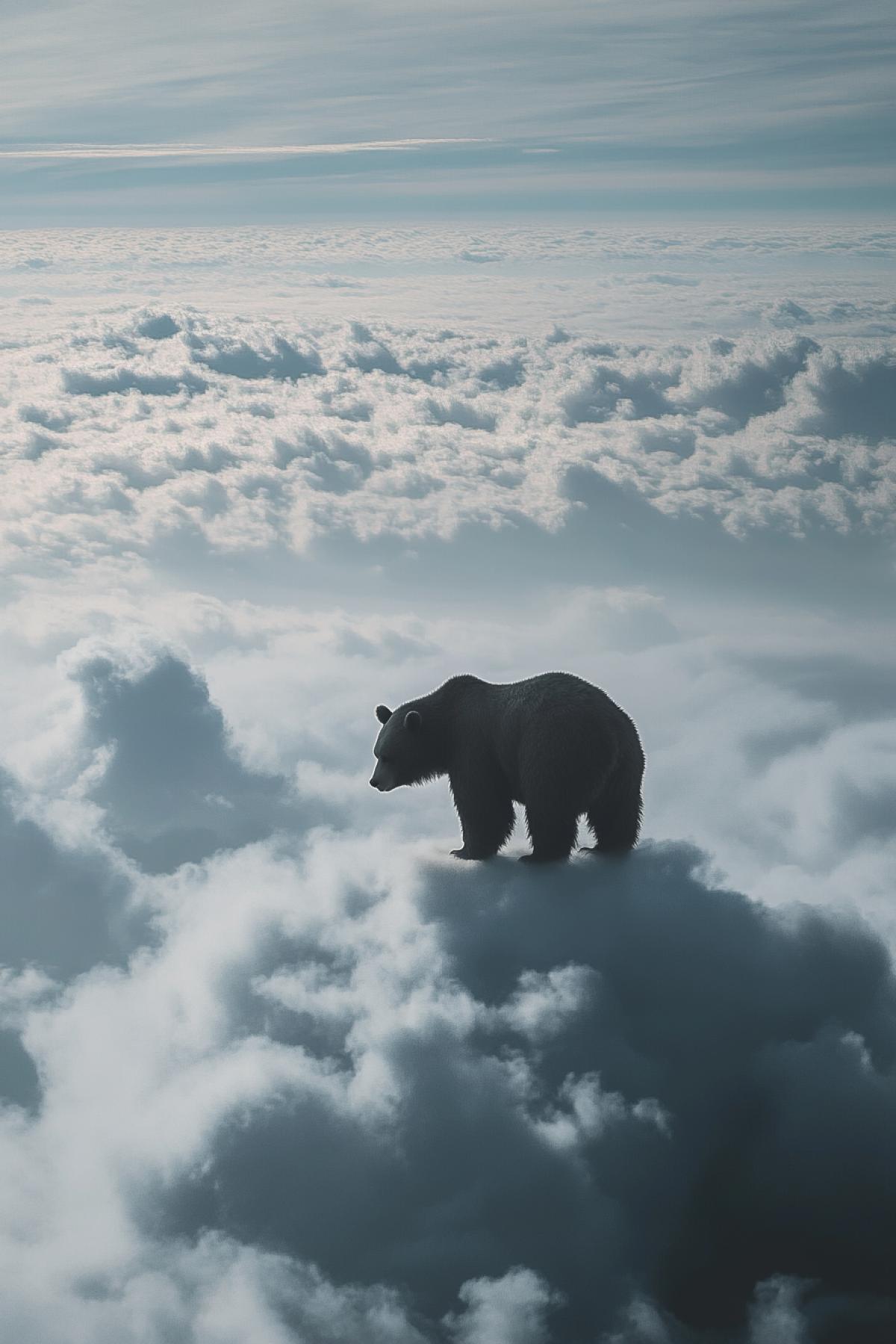 One big cooble on the clouds and a bear nearby