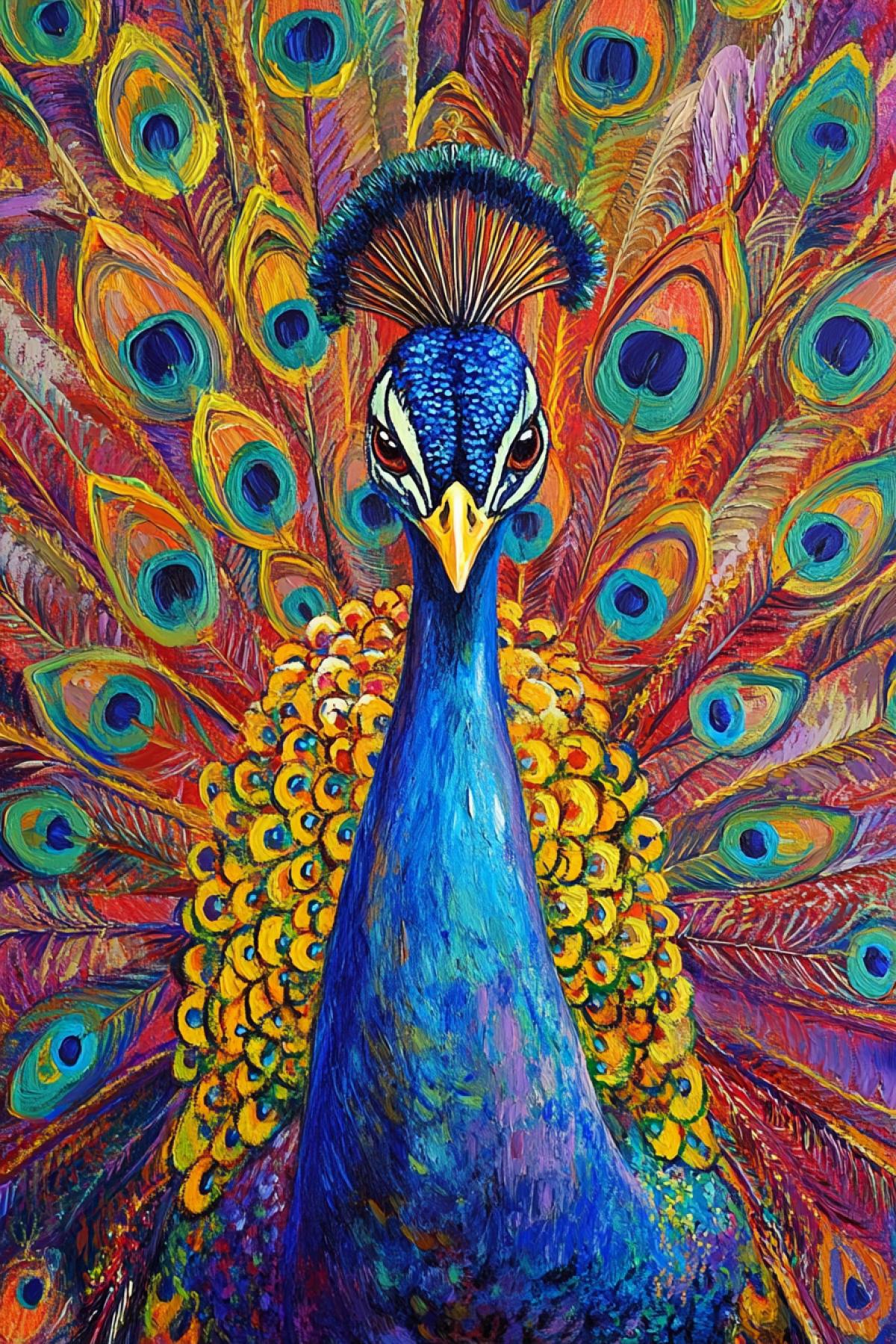Majestic bright peacock in all its glory in the city center in the style
