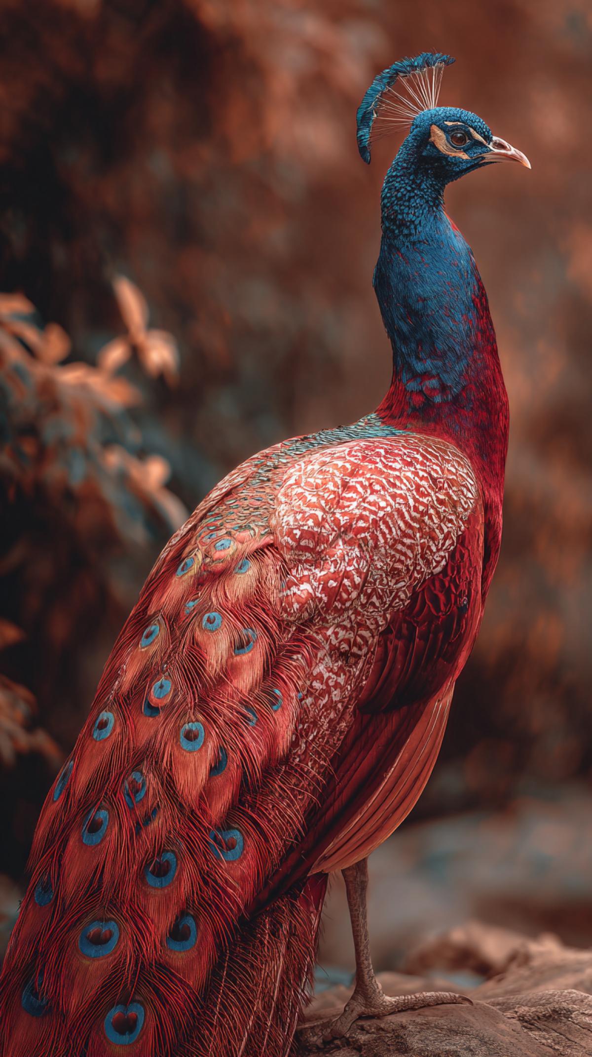 It is necessary to generate bright and memorable images of peacocks. Your task is to show this majestic birds in a nonstandard perspective and style.