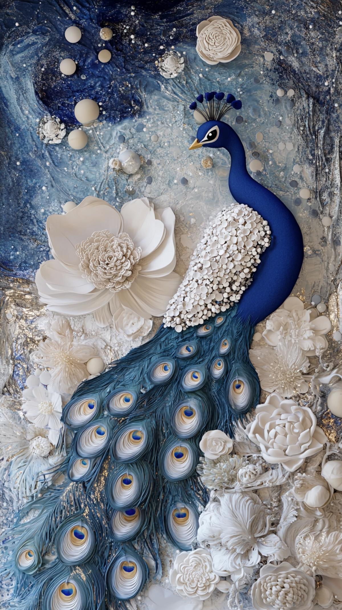 3d, Texture with illusion spots, soft and smooth, seeds and lines, galaxy + cream + flowers + sparseness + seascape, storm inside, peacock, made of loops + wood