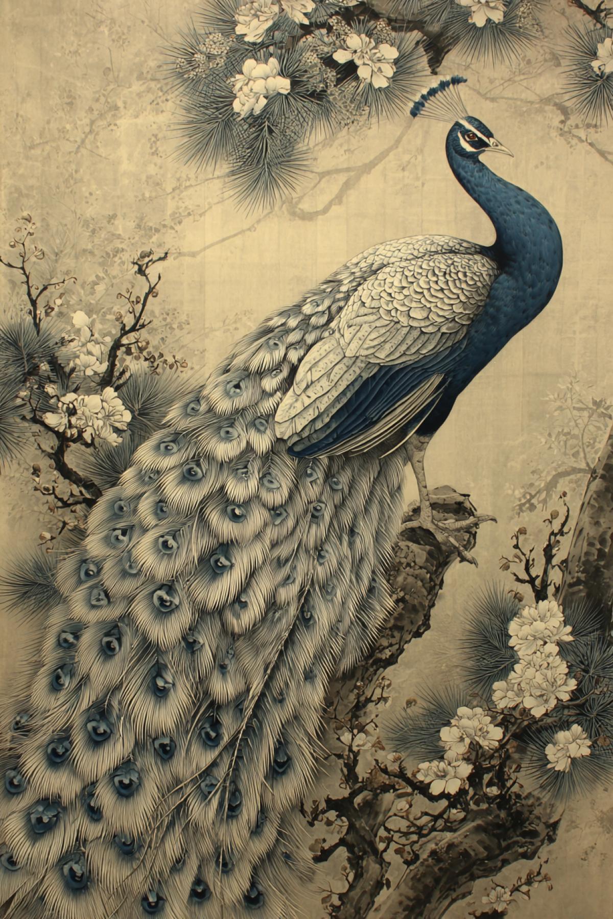 Kano Gagakusuke immortal peacock colour ink Rinpa