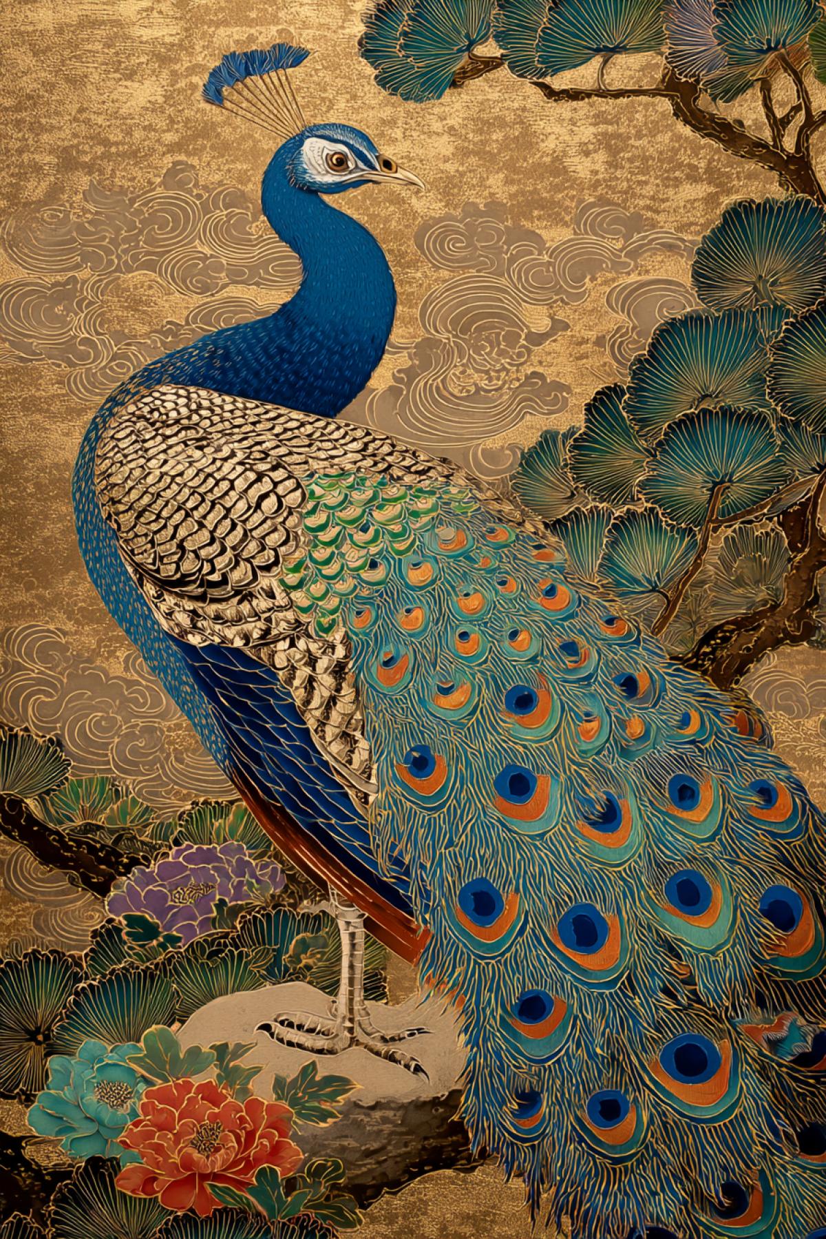 Kano Gagakusuke immortal peacock colour ink Rinpa