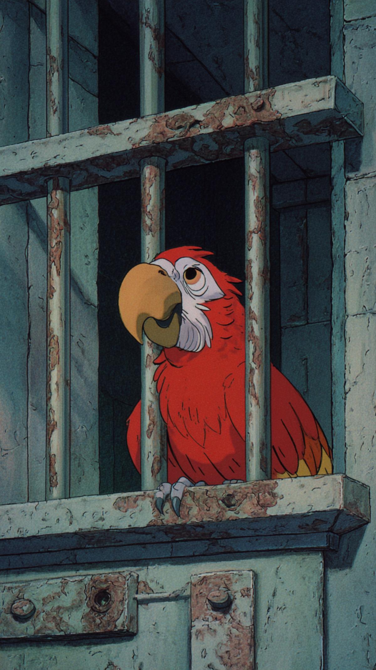 Parrot Kesha from the Soviet cartoon climbs out of the cell to freedom
