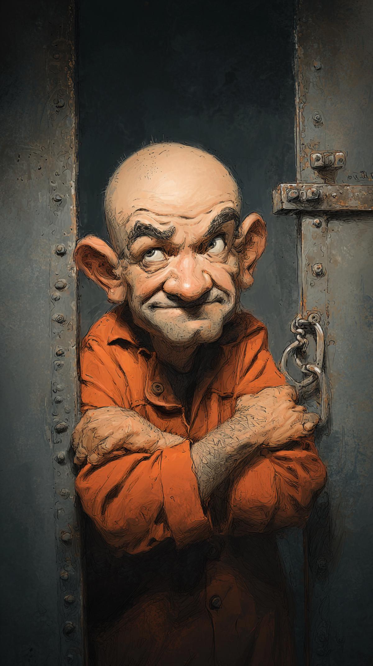 Release of a prisoner from prison, freedom, caricature