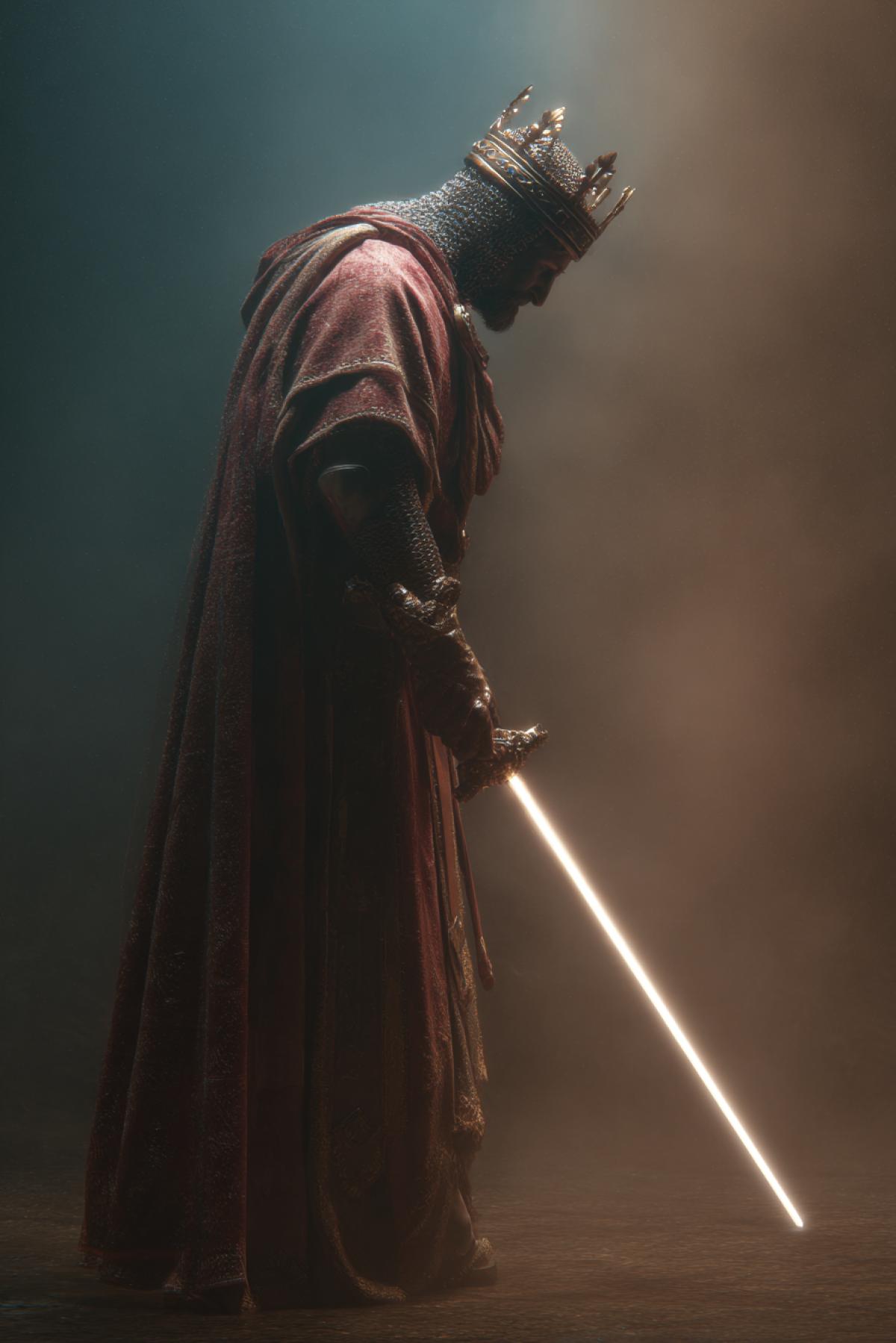 Medieval king with a light sword