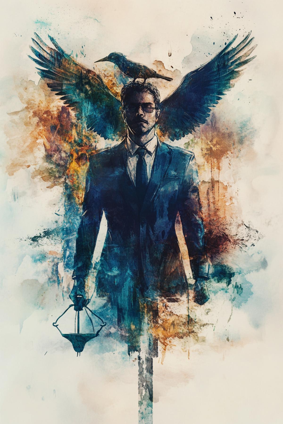 To generate a picture in which the main emphasis is on an object or sign, corporate emblems personifying power and watercolor power in the style
