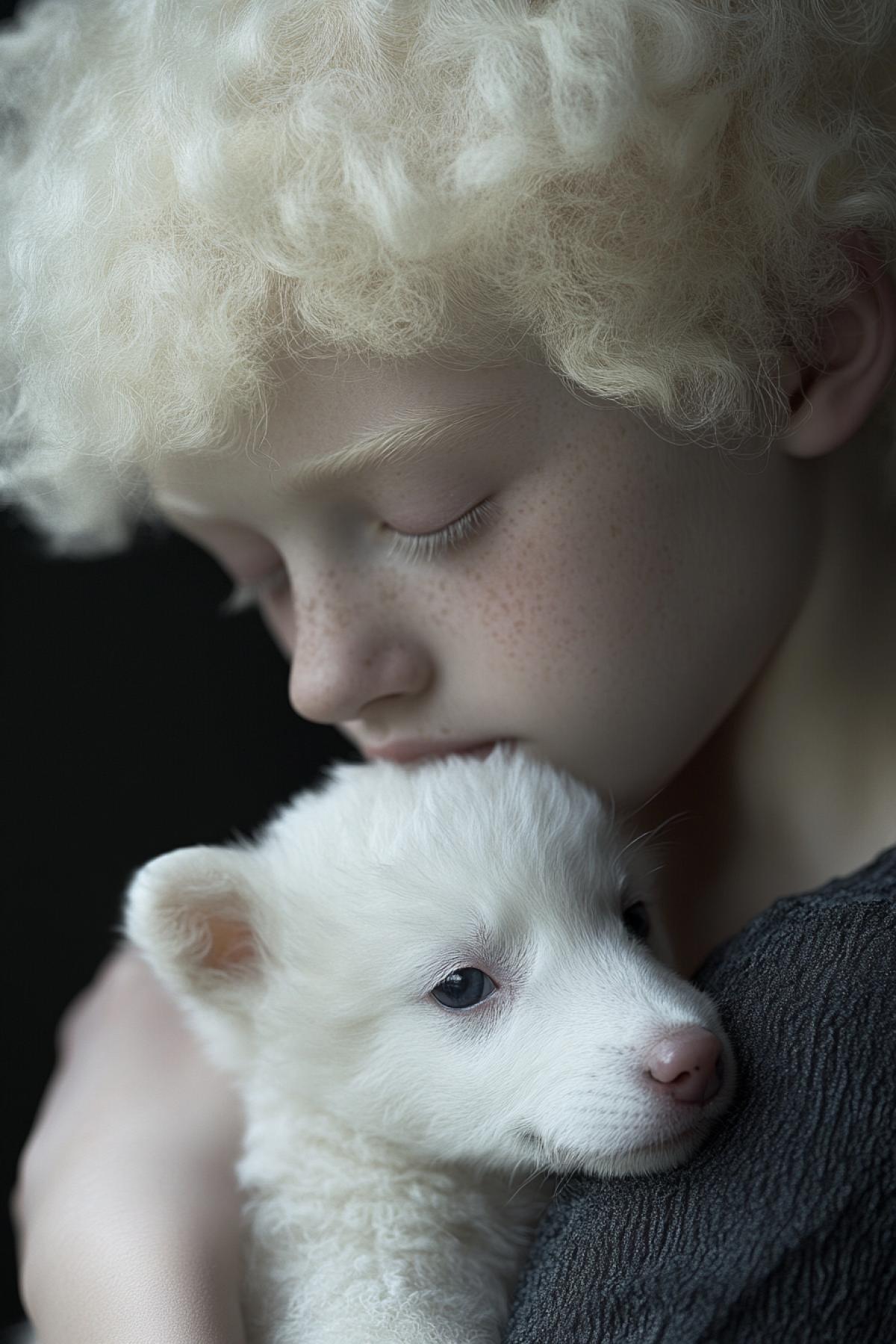 Reflect in the image the unique beauty and fragility of animal albinos in anime style
