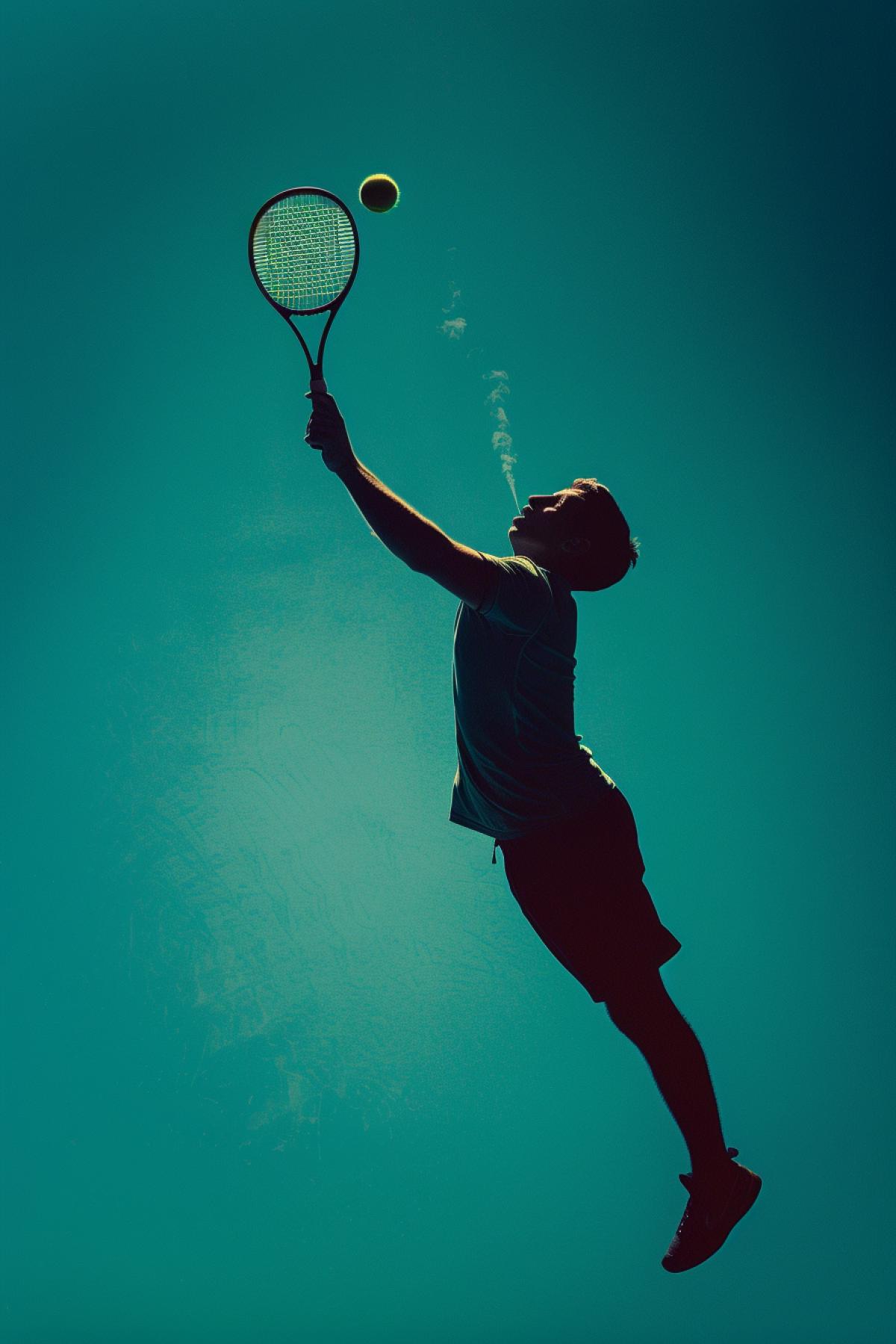 Blow on a shady ball with a racket in a jump athlete