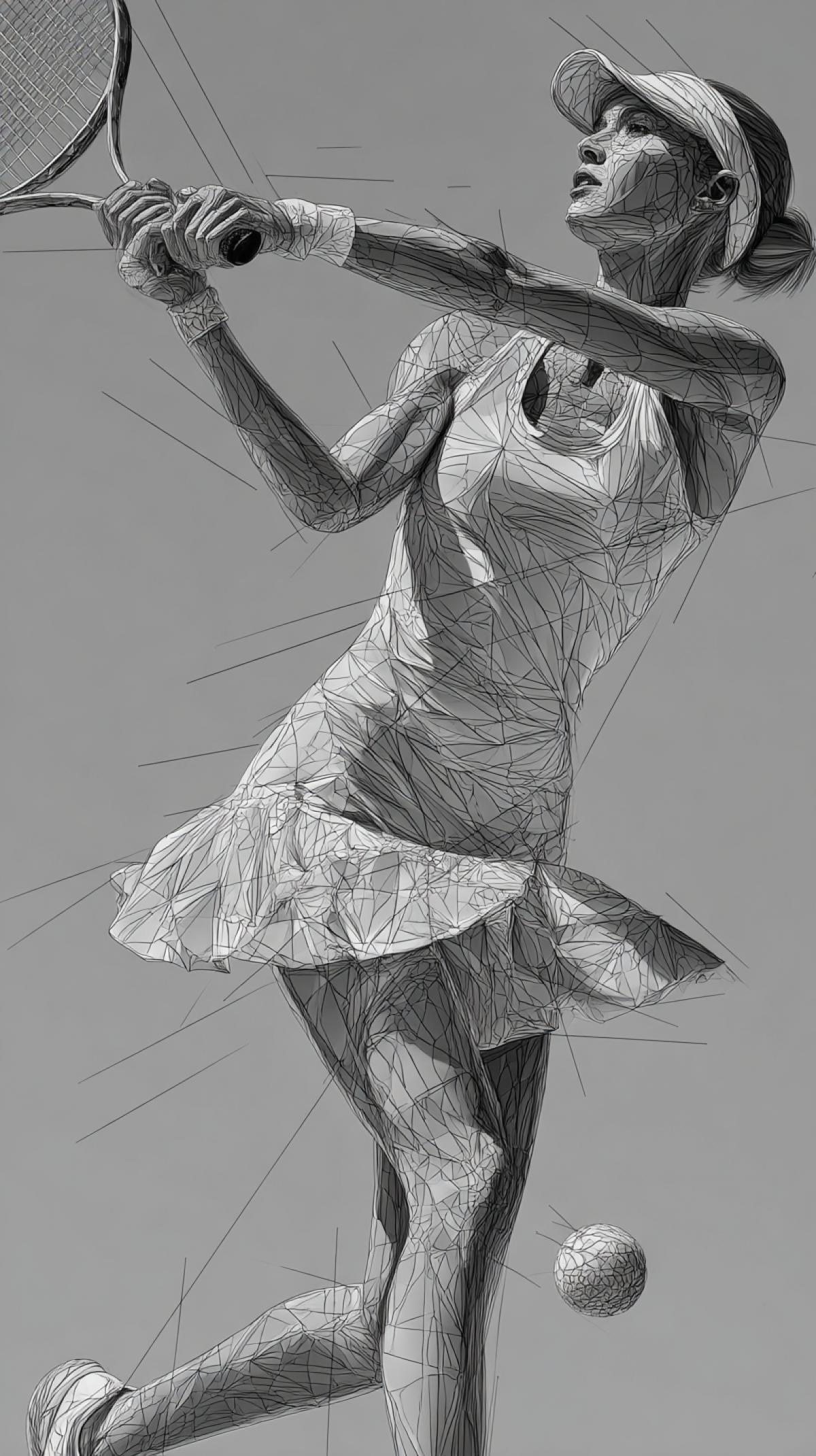 Create an image that captures the moment of an active tennis draw a feed, a jump for a ball or a climax, a very beautiful, graceful and spectacular girl
