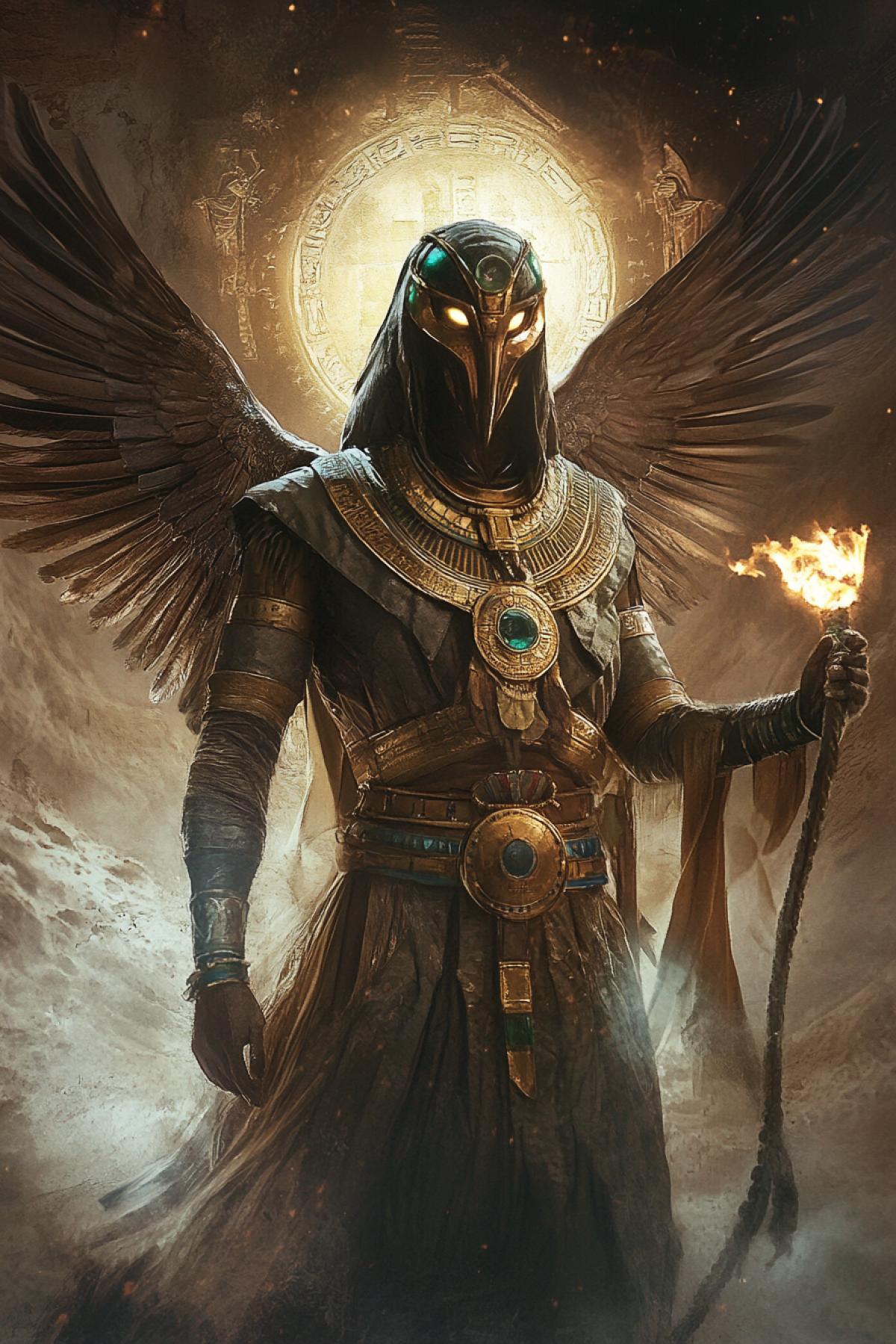 A mighty conductor between worlds is a shaman who owns the ancient knowledge and the power of the nature of the ancient Egyptians in the style of fantasy