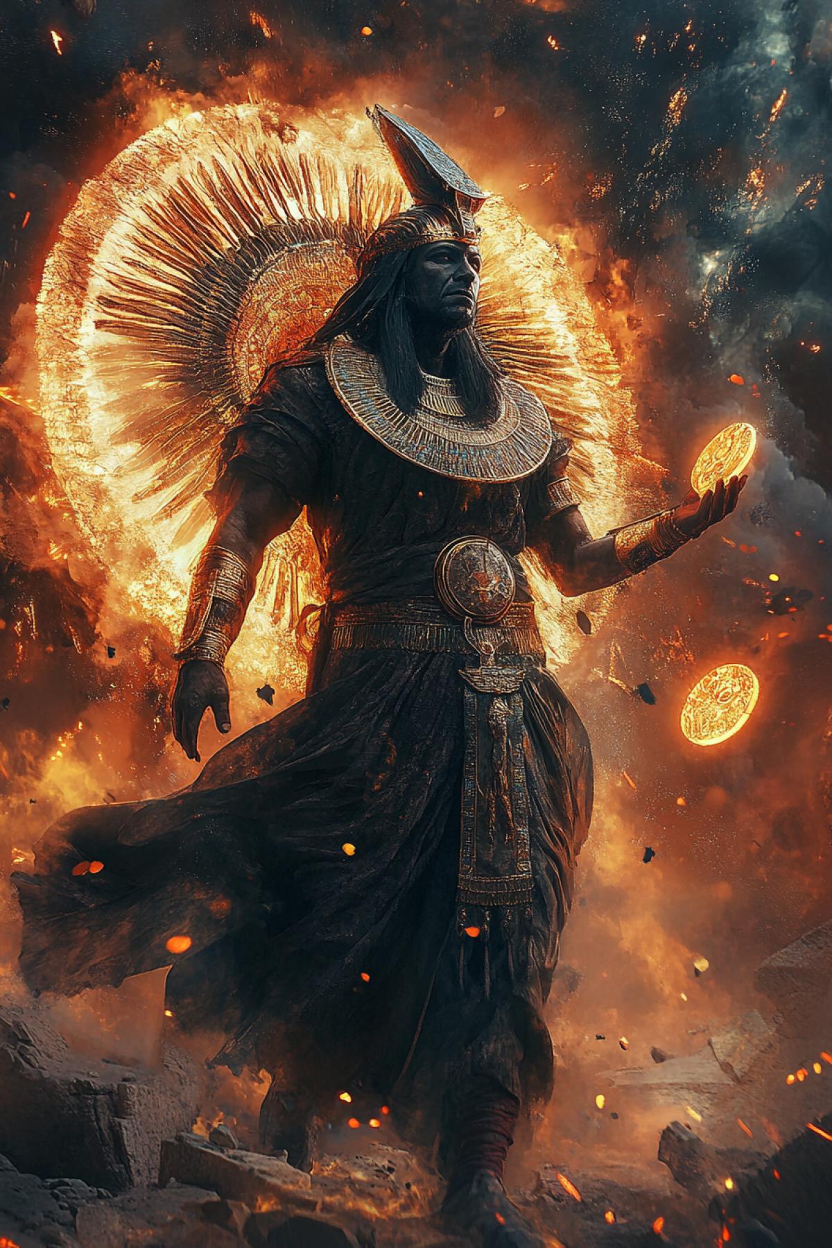 A mighty conductor between worlds is a shaman who owns the ancient knowledge and the power of the nature of the ancient Egyptians in the style of fantasy