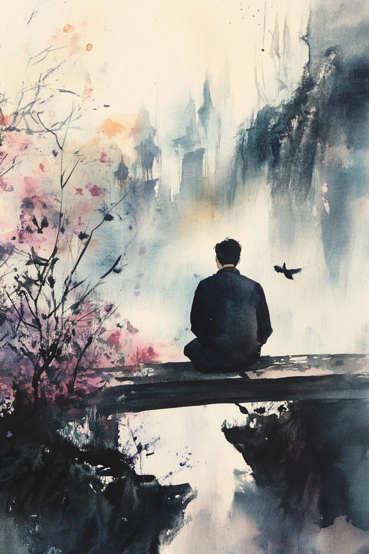 Atmospheric place of solitude and inspiration for an introvert in the style of watercolor