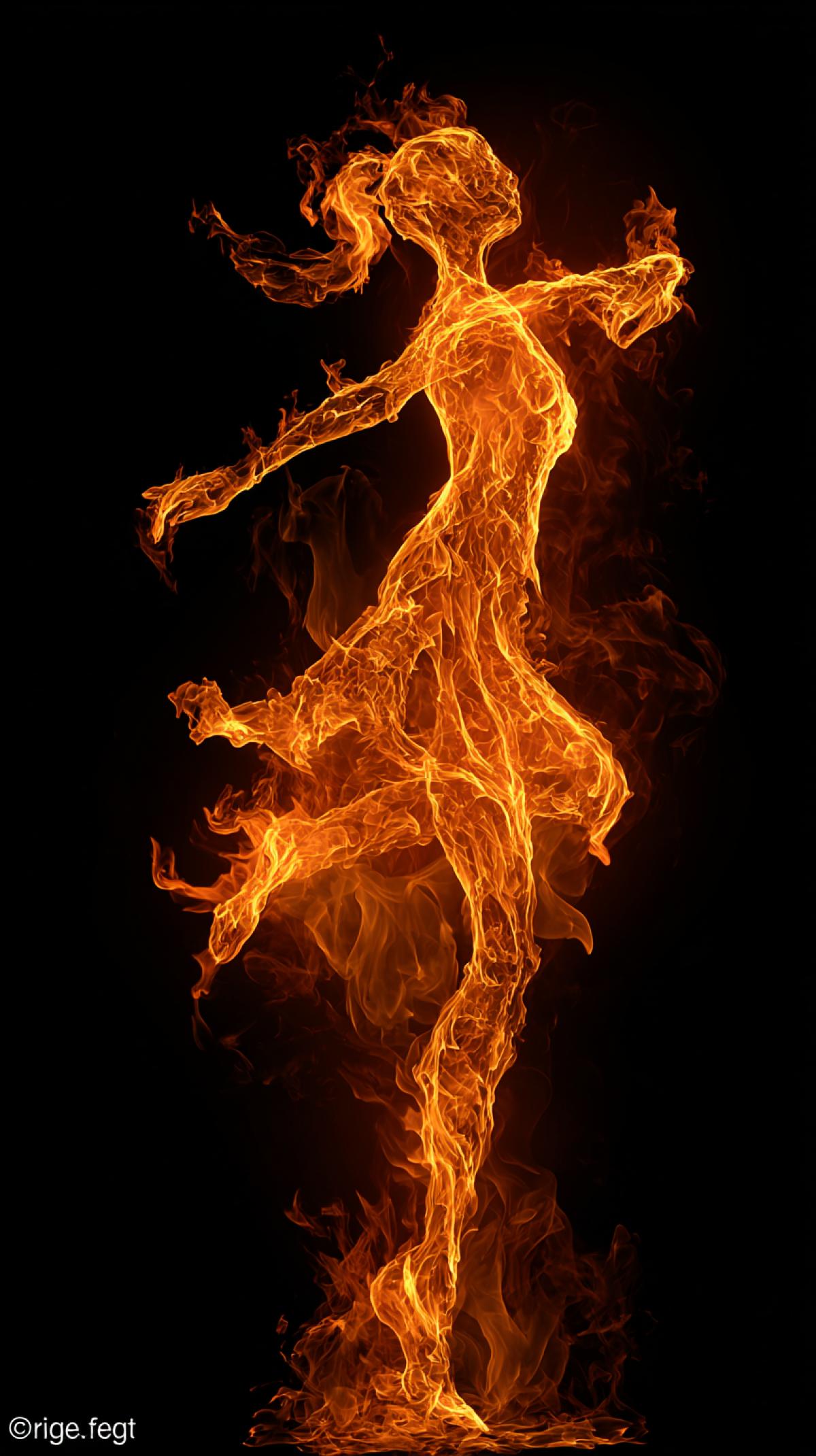 Imagine living silhouettes, forms and figures, which are entirely consisting of flame: fiery characters in the form of a heart, loving people, abstract patterns or burning architectural elements, all in neon color. Your task is to generate an image in which the fire is not just a background, but the \"fabric\" of the object itself: the tongues of flame, sparks, smoke twisters, creating dynamics and depth are traced.