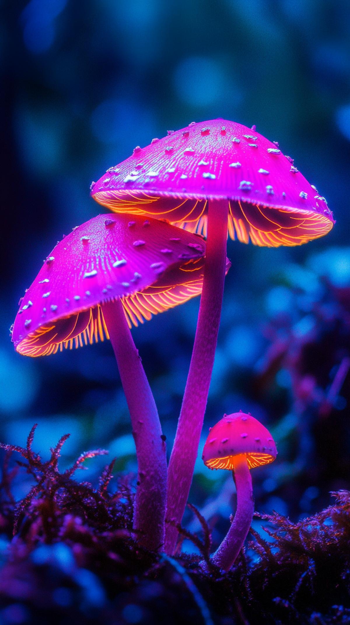 An image in which ordinary mushrooms come to life and gain their character. Imagine how they turn into playful characters, wise guardians of the forest or populate whole mushroom cities, grow in neon color