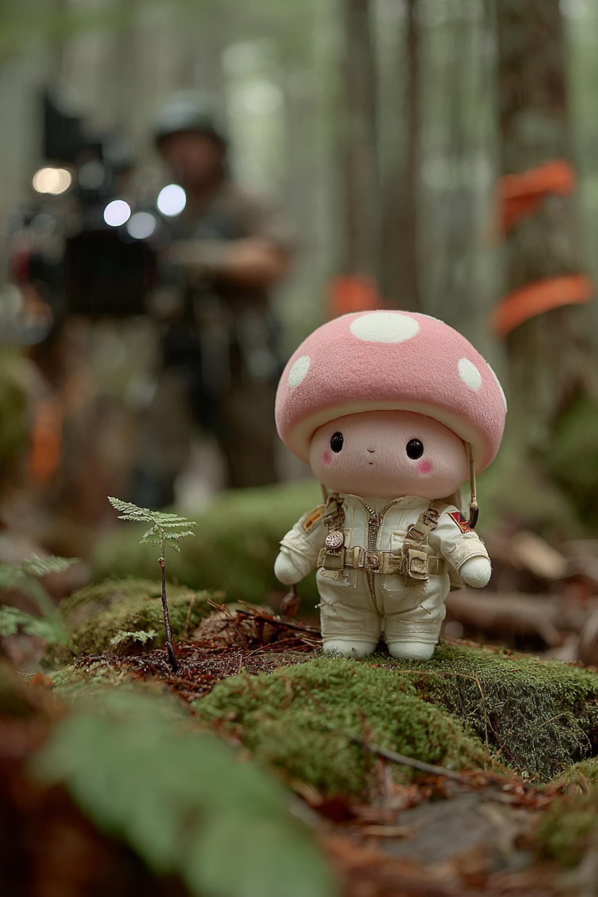 Filming, cute border mushroom.