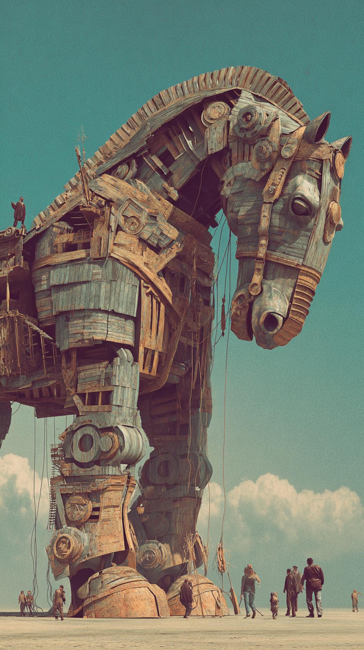 It is necessary to create a spectacular, memorable picture that reveals the interpretation of the Trojan horse you have chosen: from the details of the structure to the atmosphere and hidden meanings.