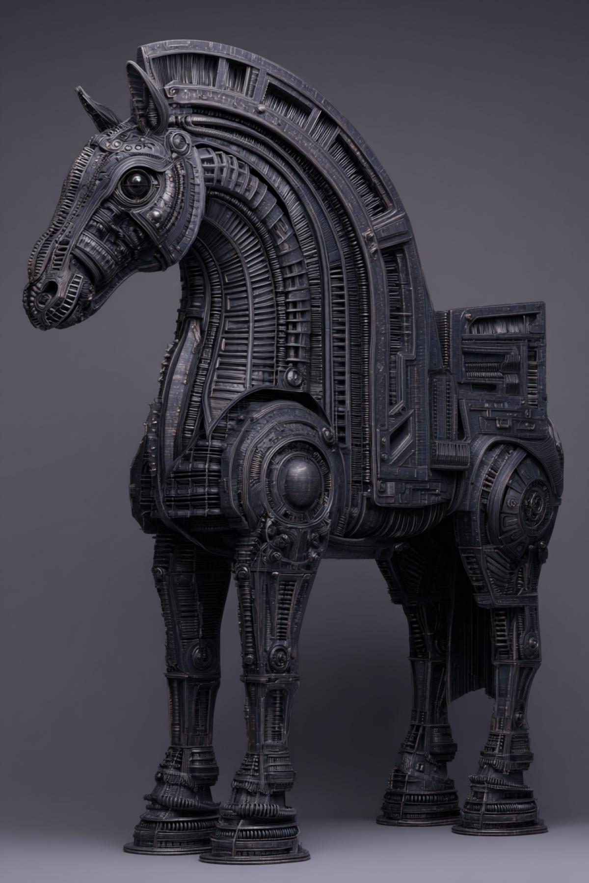 Trojan horse in the style of Giger