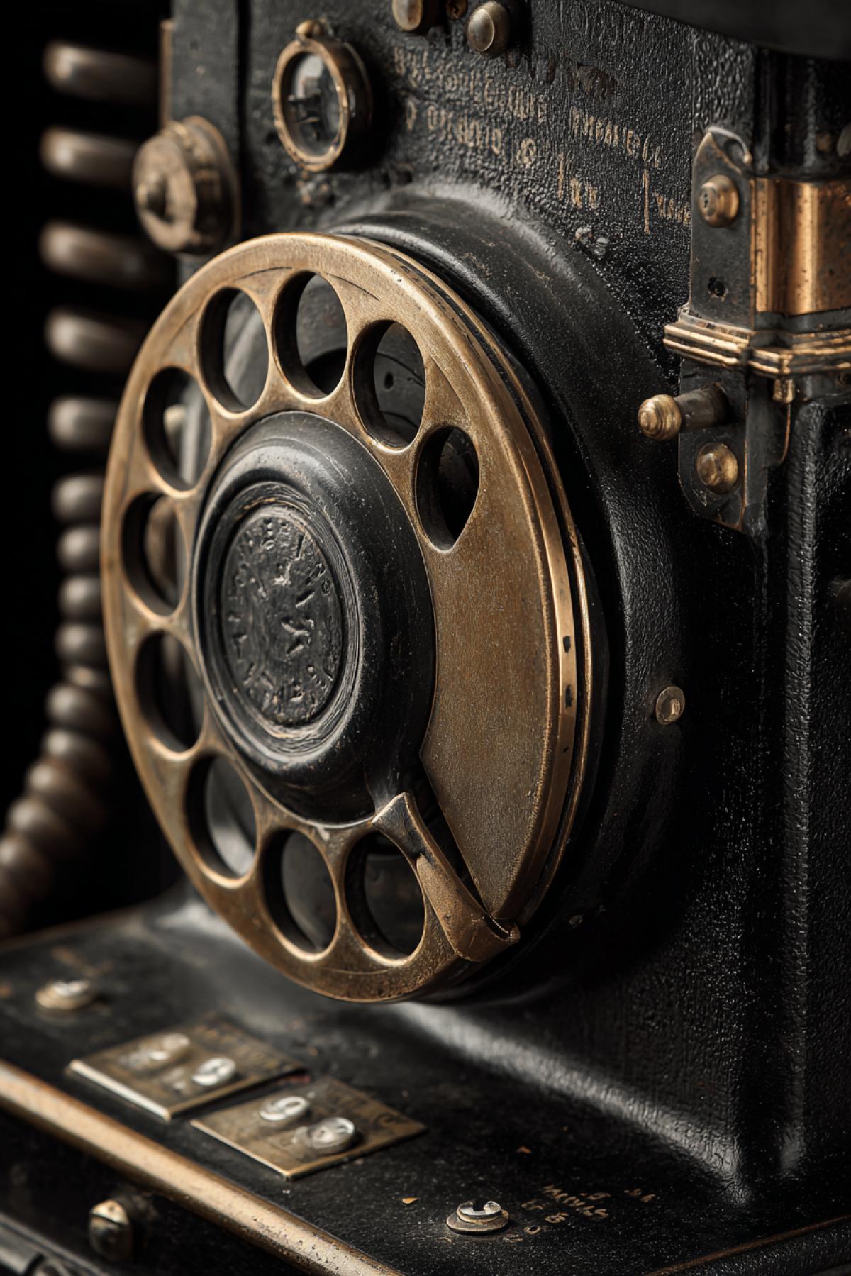 technical detailed photo of vintage disc telephone of early 20th century