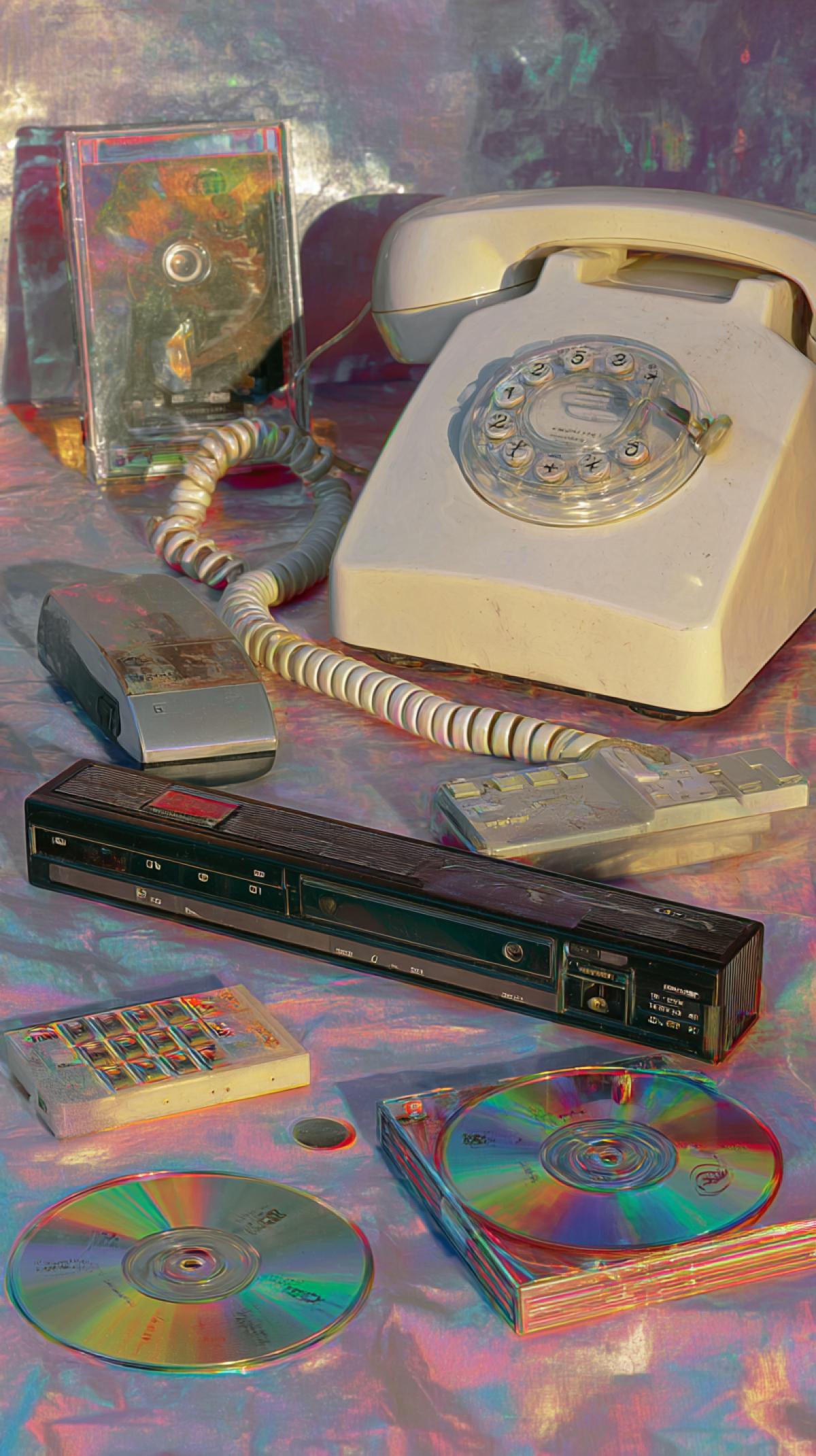 Create images of objects from the past those that have already left the household or are almost forgotten: a disk and a video cassette or a phone roulette