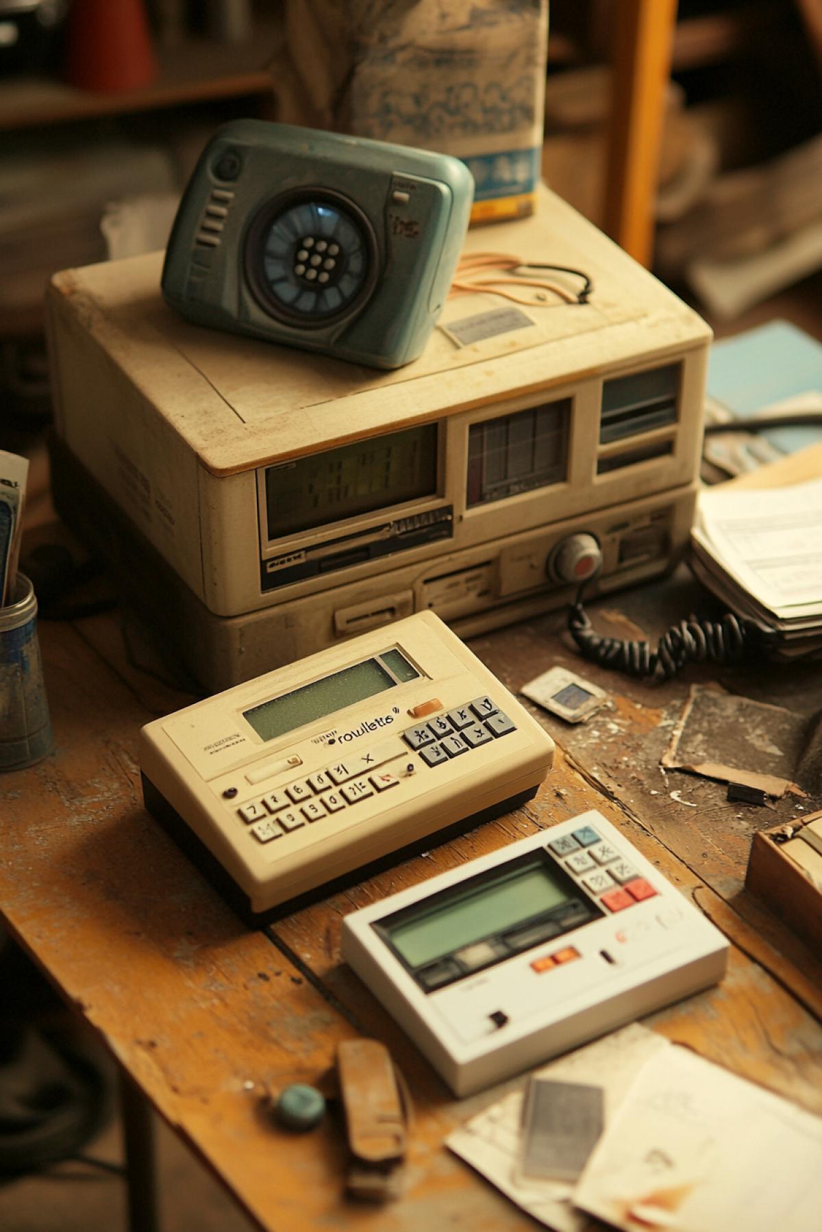 Create images of objects from the past-those that have already come out of everyday life or are almost forgotten: a disk and a video cassette, a fax and a printing machine, a \"roulette\" phone, a pocket calculator,