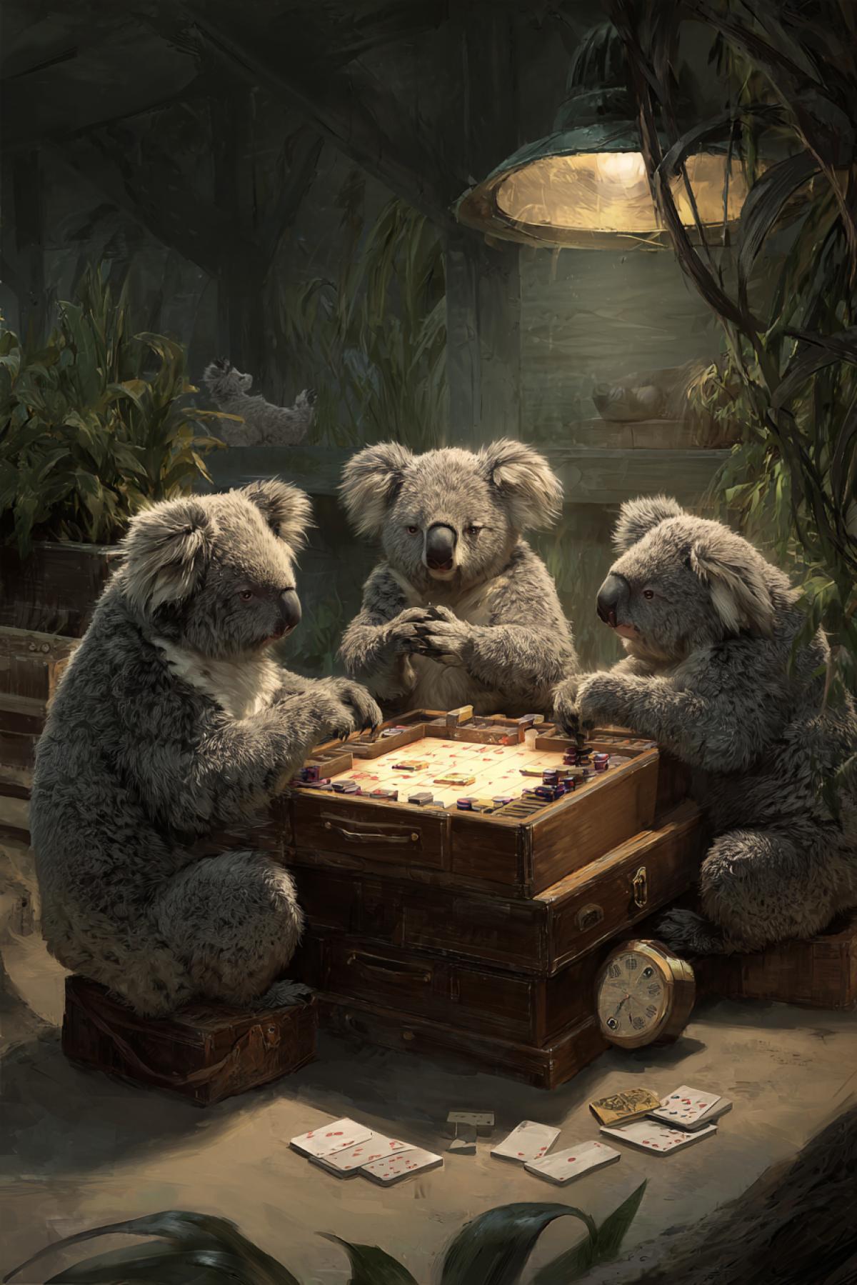 Koalas in the zoo prison are playing backgammon.