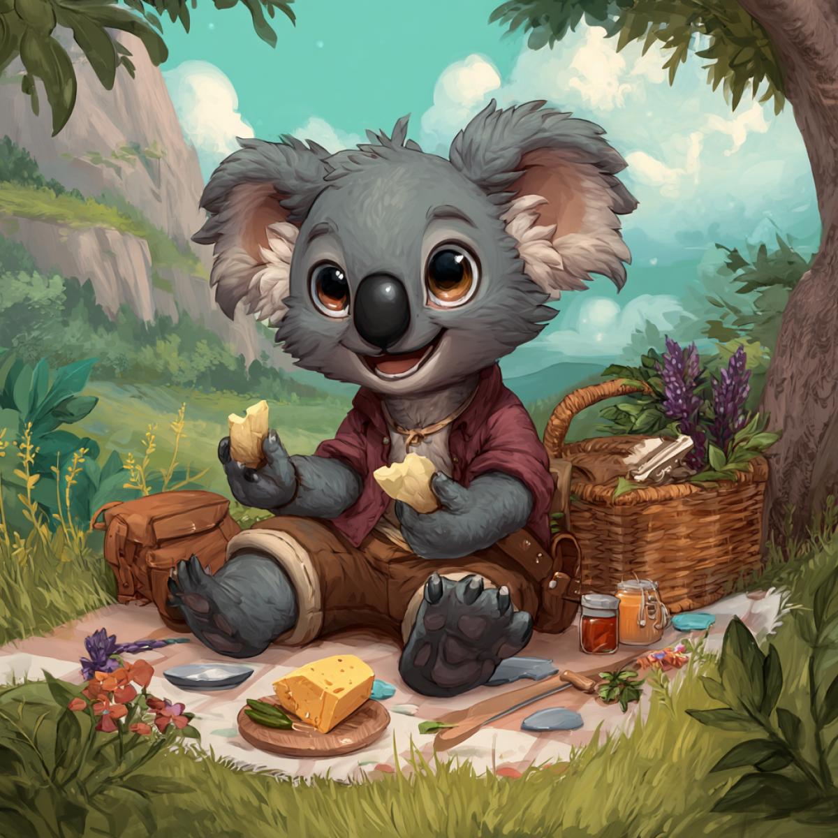 Cheerful koalla on a picnic