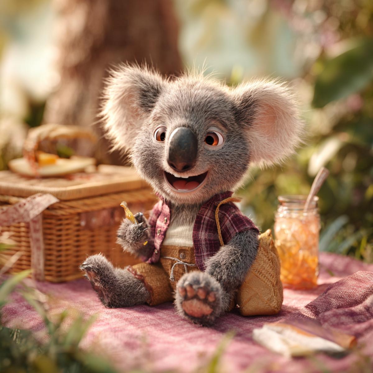 Cheerful koalla on a picnic
