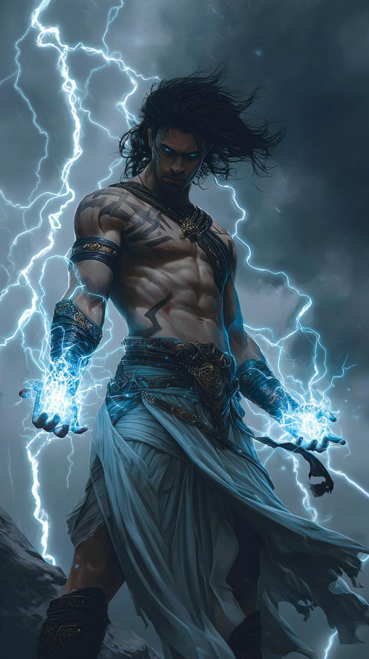 Kaelros, the Storm Dancer. Kaelros is a warrior with the power to control the. storm. Lightning crackles from his hands, and the. winds bend to his will. With a battle-scarred face and a. burning for freedom, Kaelros is a figure of both. strength and grace. He moves through the chaos of the. battlefield with the elegance of a dancer, leaving the. storm in his wake