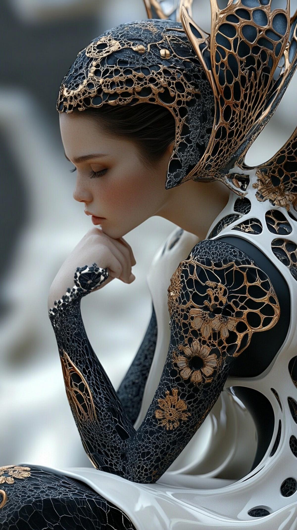 Watch Punk: Avant-garde Digital Style | Fashionable photo kawaii model womens of the planet Pandora, decorated with flowing mosaic patterns, recreated as beautiful organic 3D models | Minimalistic abstract background, emphasizing form and texture | Centered com4k, medium ground | Soft diffused lighting with subtle glossy highlights | Flowing geometry; sculptural elegance; biomorphic design.