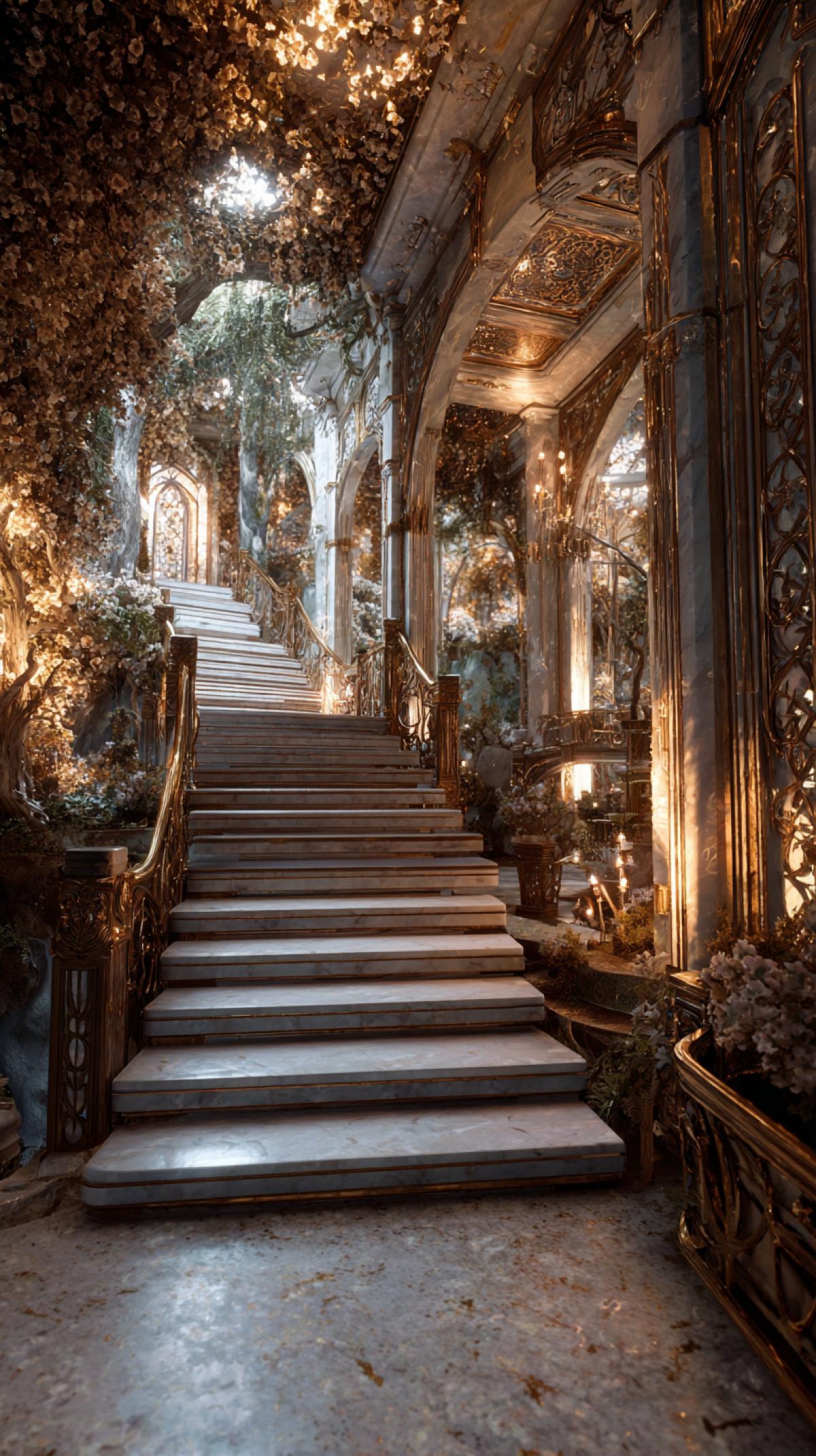 The staircase leading to the beautiful, along the edges of Liana. Everything sparkles and golds