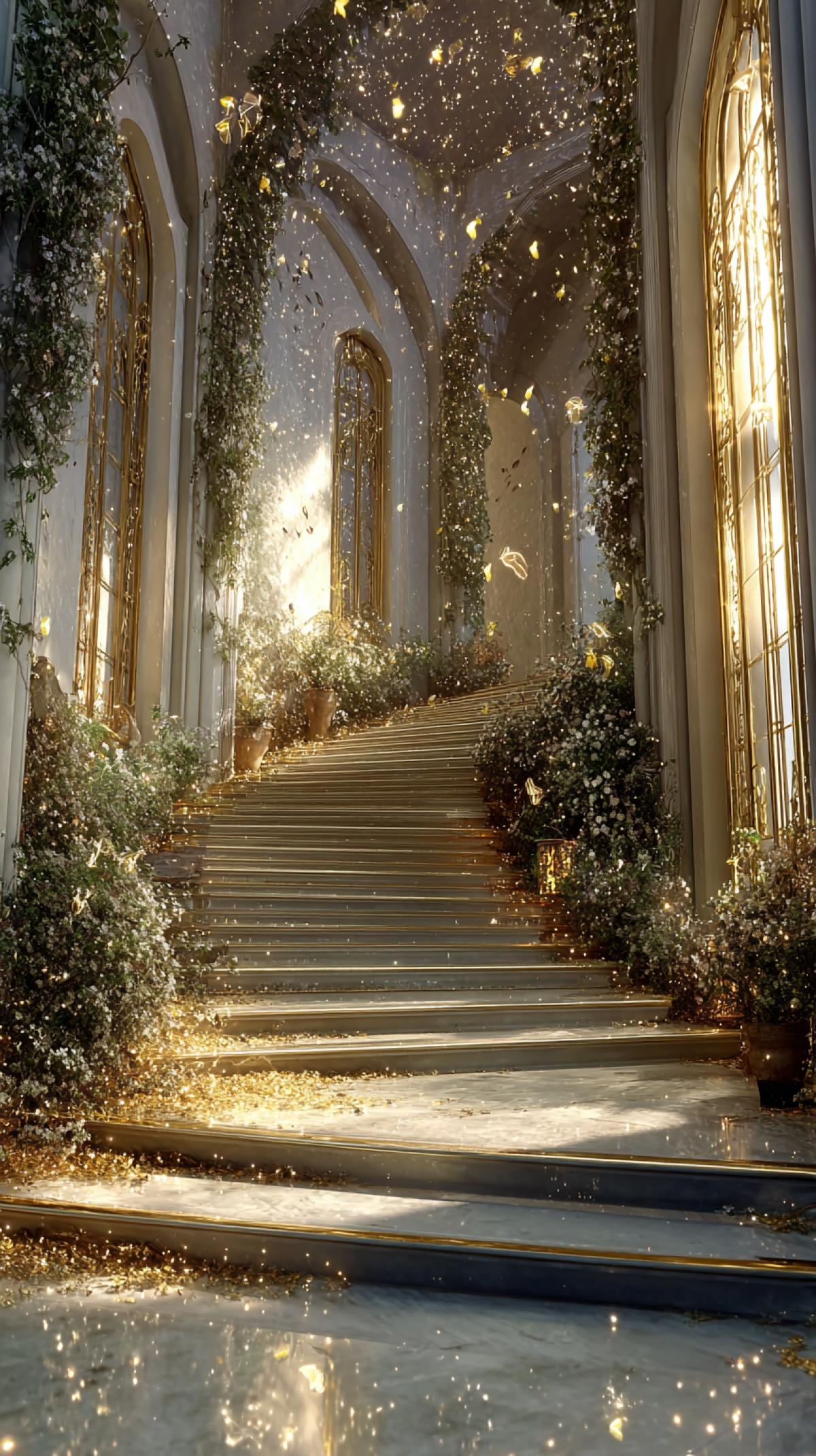 The staircase leading to the beautiful, along the edges of Liana. Everything sparkles and golds