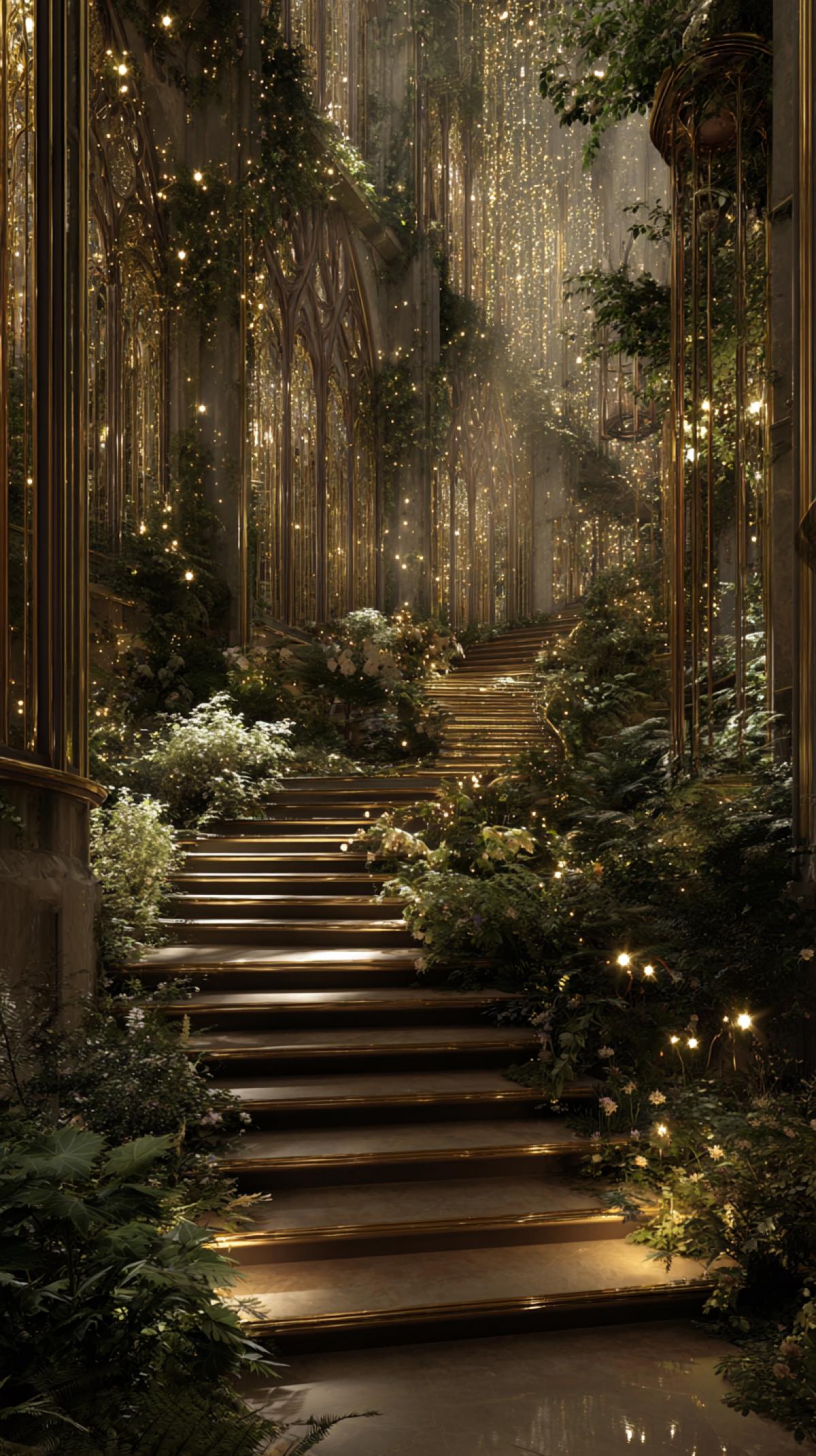 The staircase leading to the beautiful, along the edges of Liana. Everything sparkles and golds