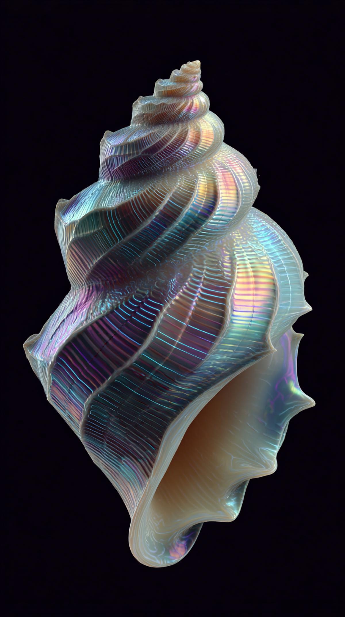 Imagine a shell that does not happen in nature. Generate shells that differs in shape, for example round, material, color, for example, in the form of any fabric or painting in Neon