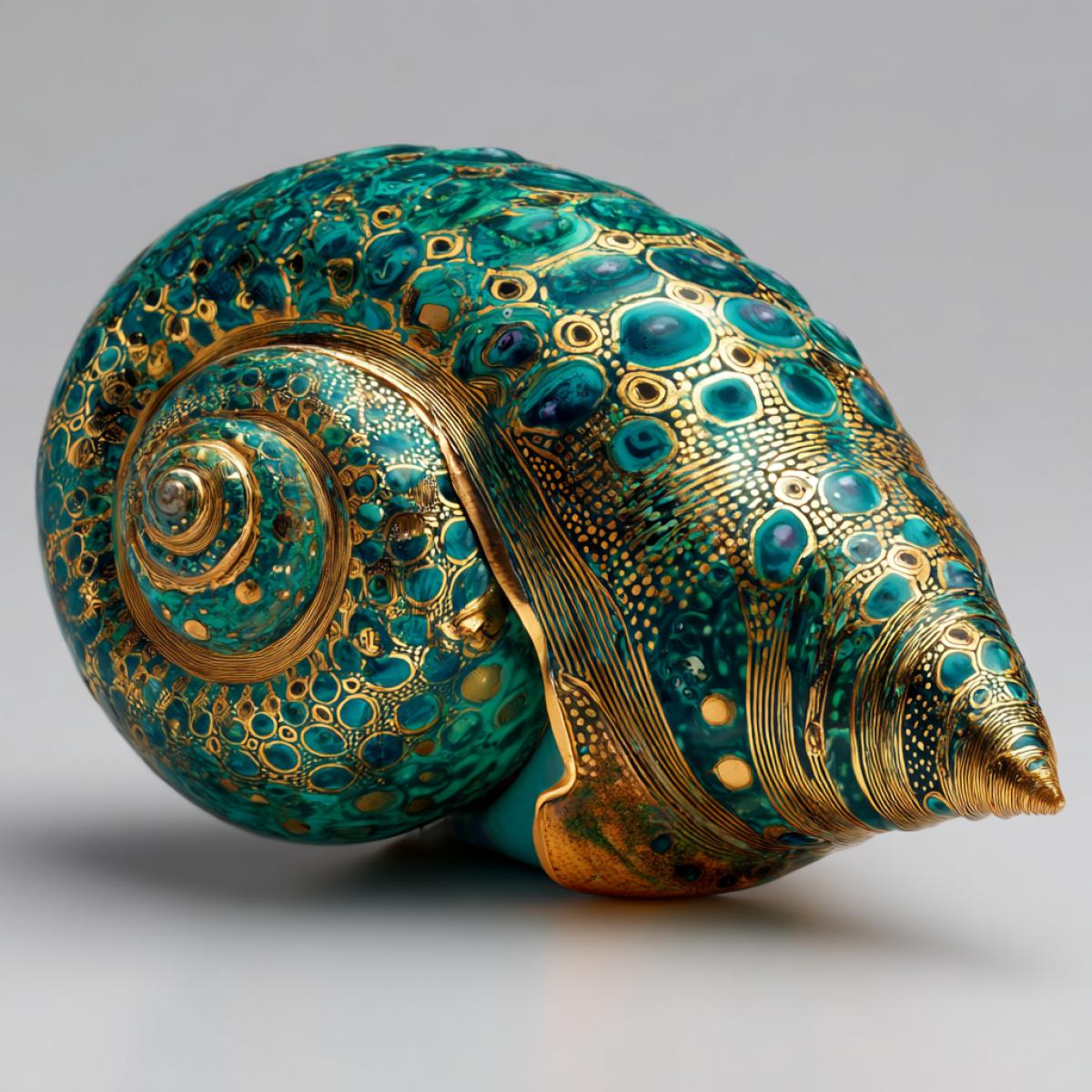 A shell of extraordinary beauty. In emerald, gold shades. Futurism