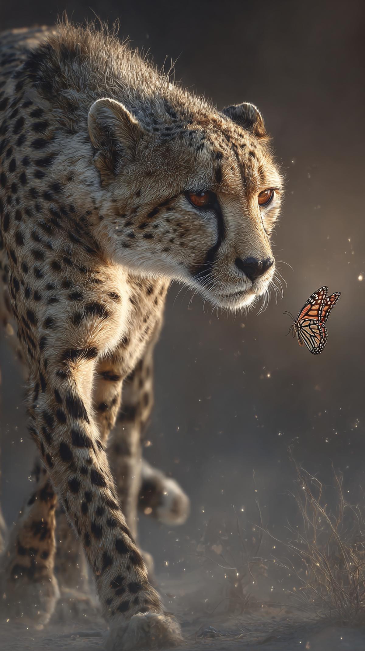 The moment when nature freezes in anticipation and all the attention is concentrated on a predator that is ready to rush to his victim. For example, it will be a cheetah that catches butterflies