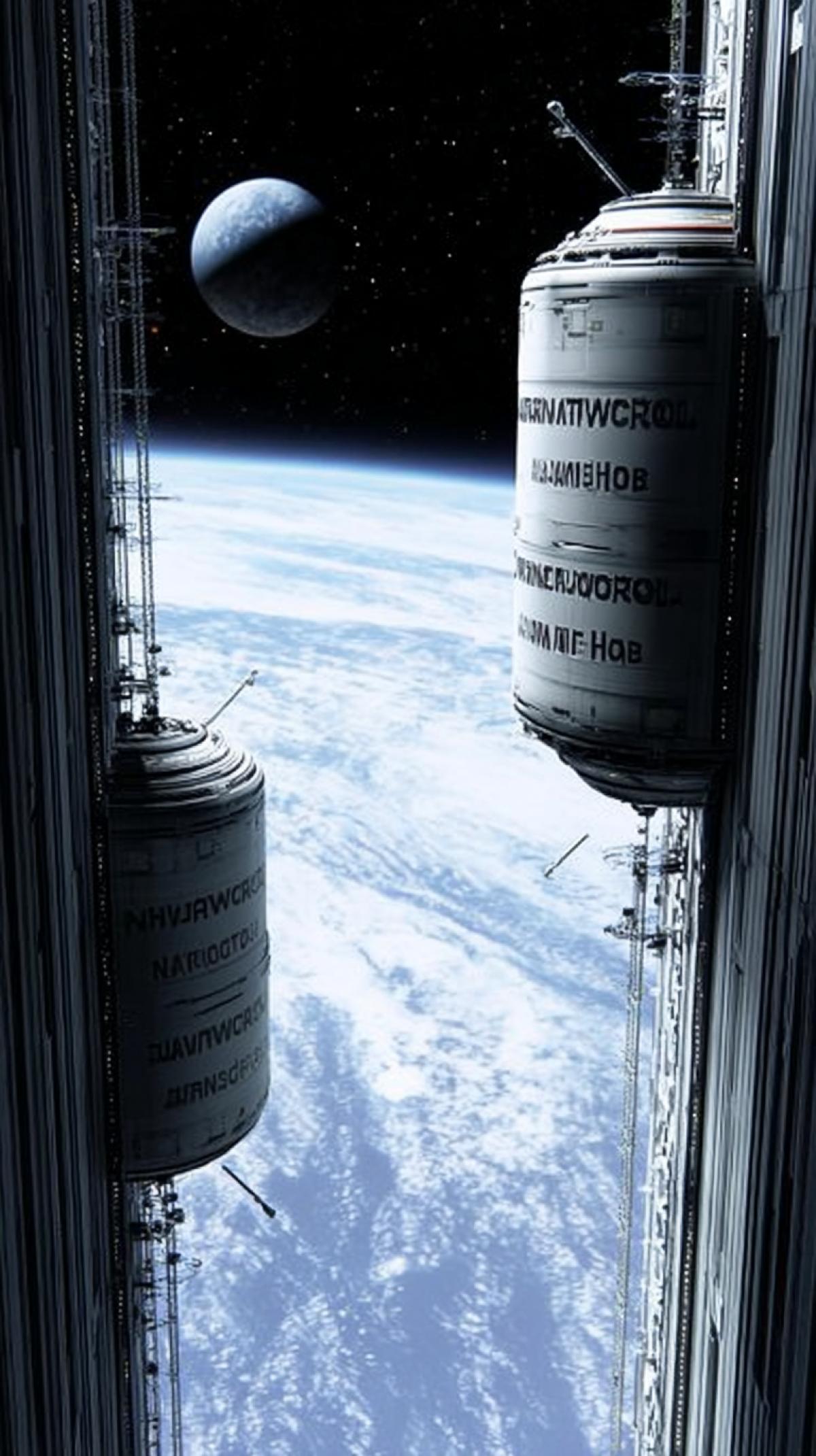 elevator from Earth to the Moon, space, scene from the 3027 movie