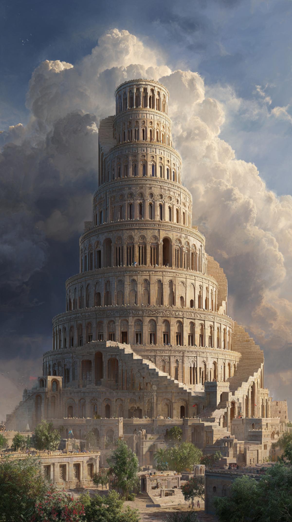 Babylonian tower as a symbol of peace and freedom striving for the sky