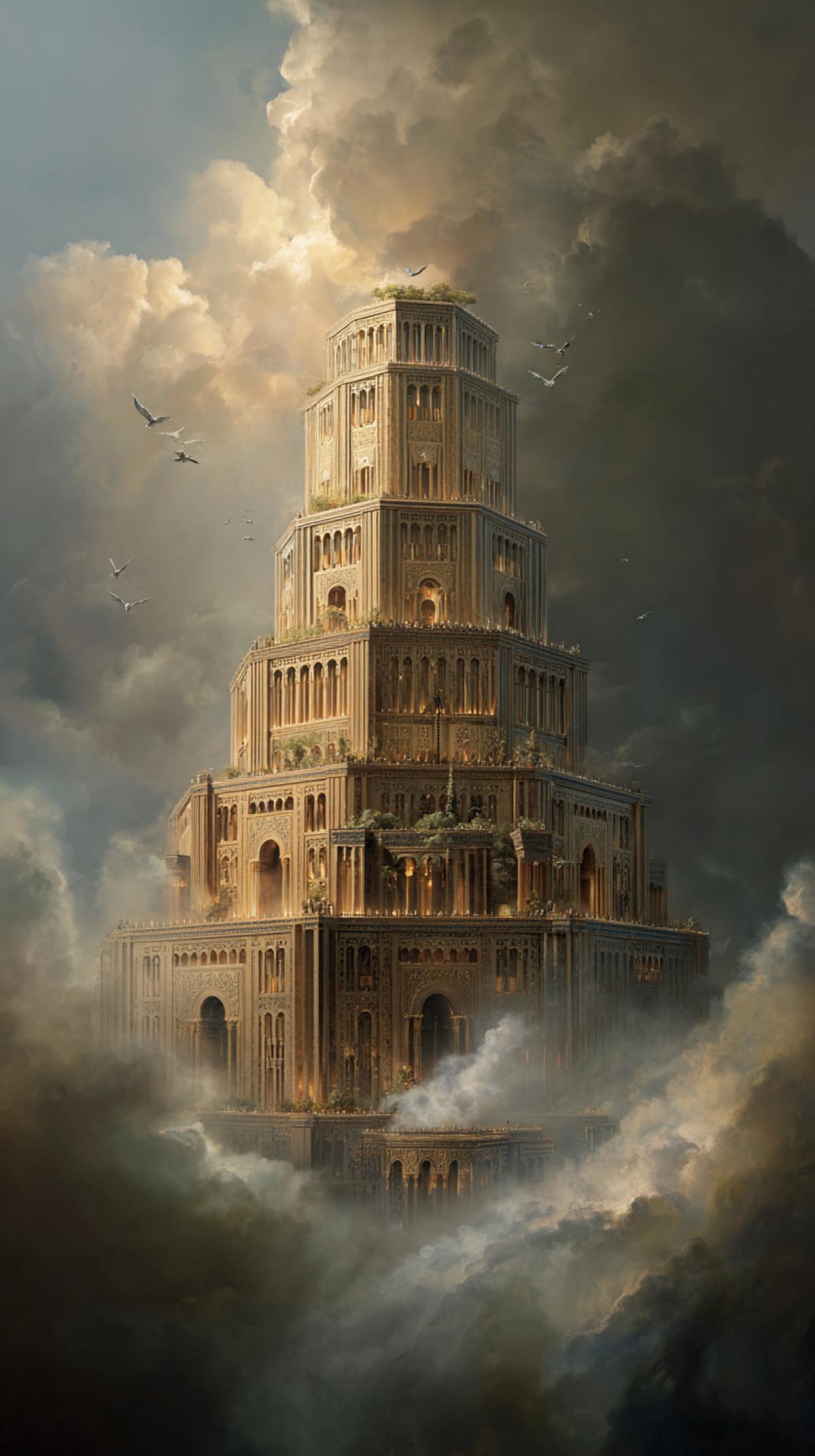 Babylonian tower as a symbol of peace and freedom striving for the sky