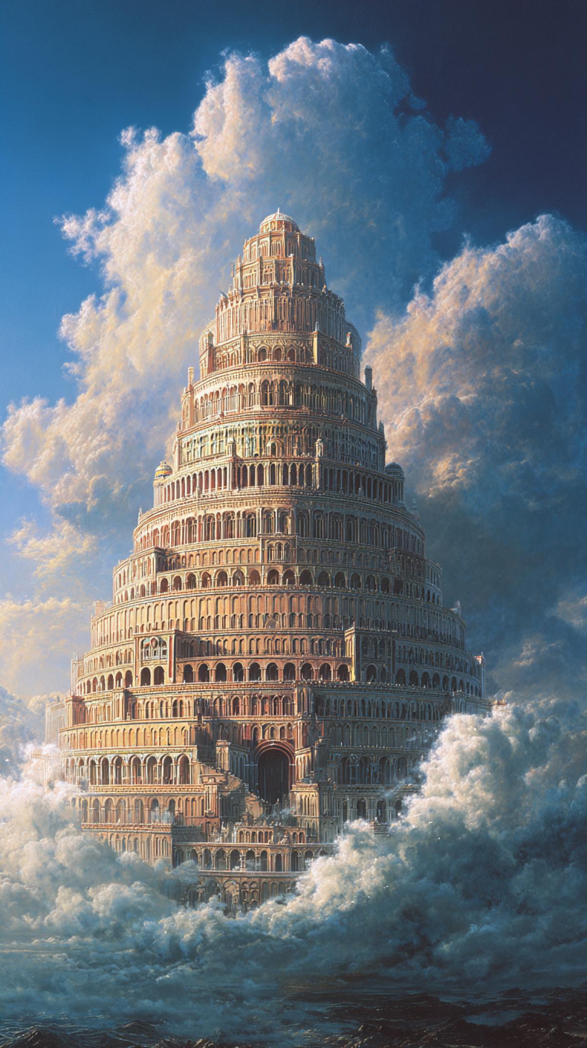 Babylonian tower as a symbol of peace and freedom striving for the sky