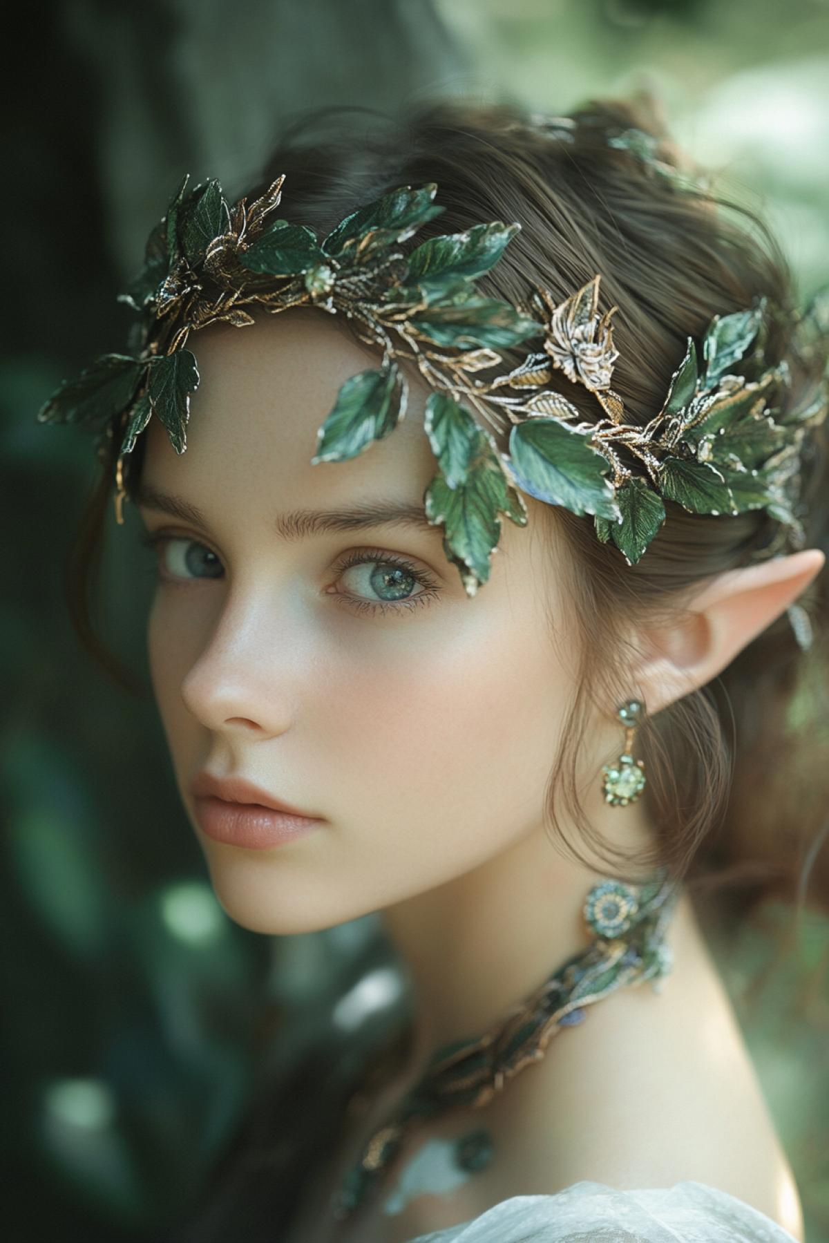 Come up and generate a jewelry that does not exist in reality simultaneously functional and artistic. It can be a necklace, earring, bracelet, diadem or brooch, made in an unexpected version.. In the style of elves on alpha