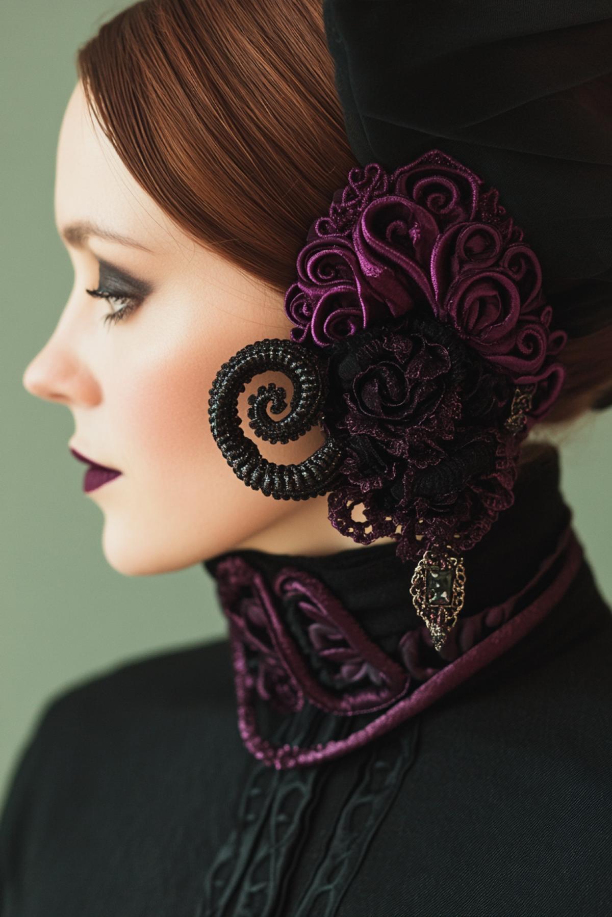 Come up and generate a jewelry that does not exist in reality simultaneously functional and artistic. It can be a necklace, earring, bracelet, diadem or brooch, made in an unexpected version.. On a person in the strength of Medusa Gorgon