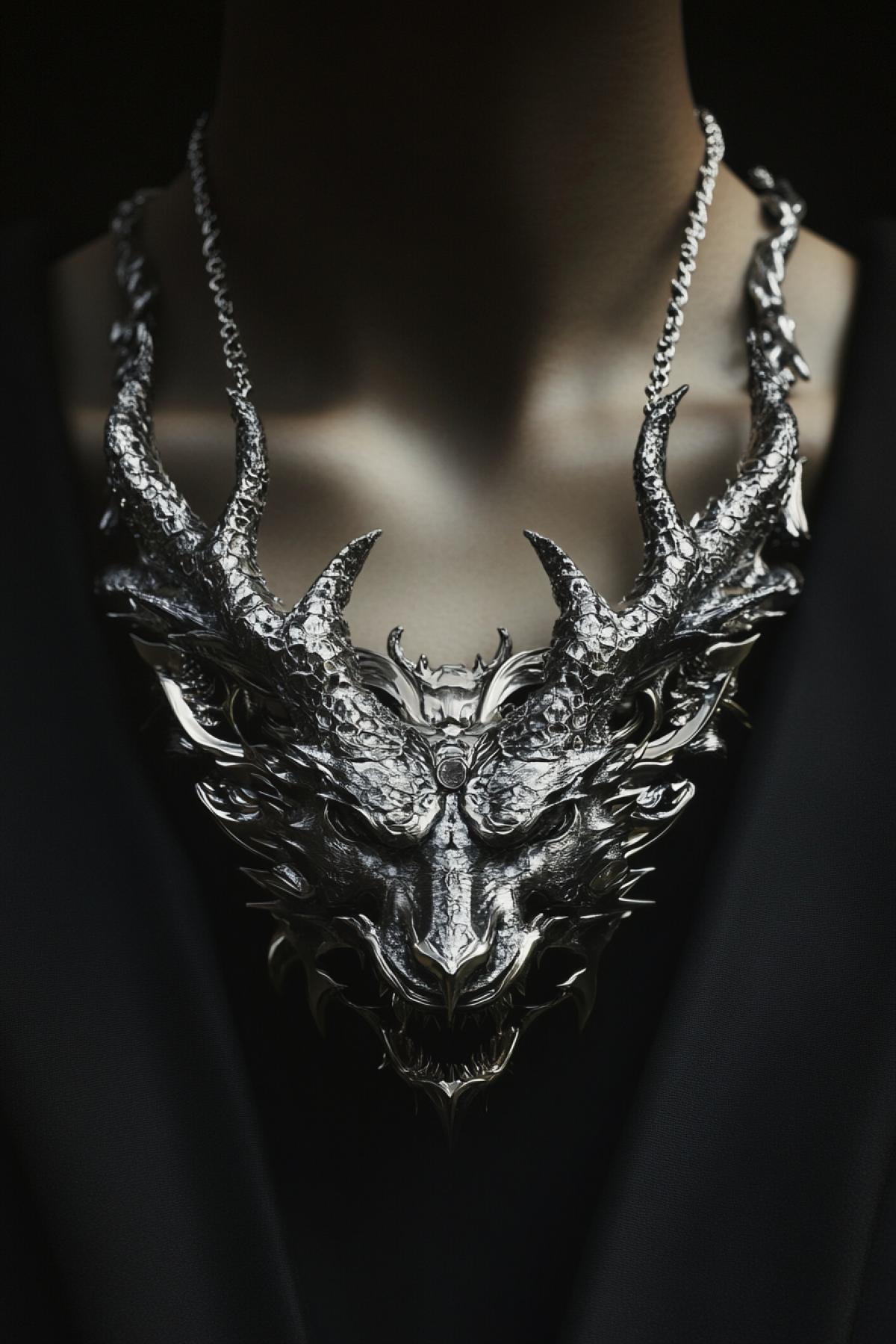 Come up and generate a jewelry that does not exist in reality simultaneously functional and artistic. It can be a necklace, earring, bracelet, diadem or brooch, made in an unexpected version.. In the style of beast