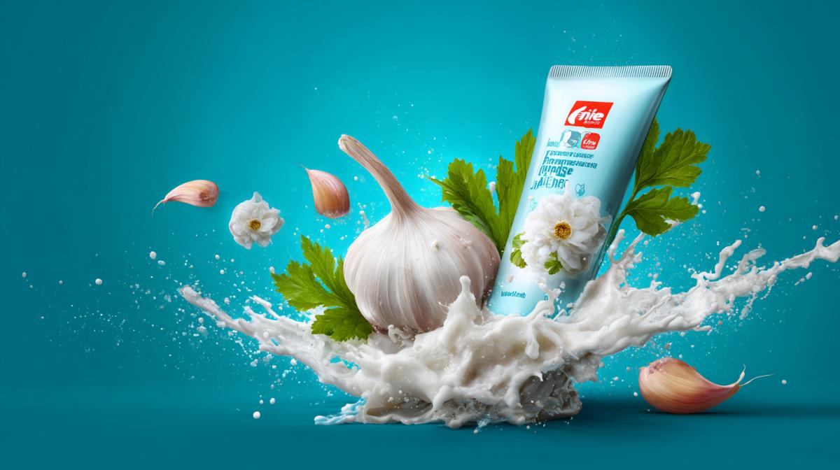 Advertising toothpaste with the taste of horseradish and garlic
