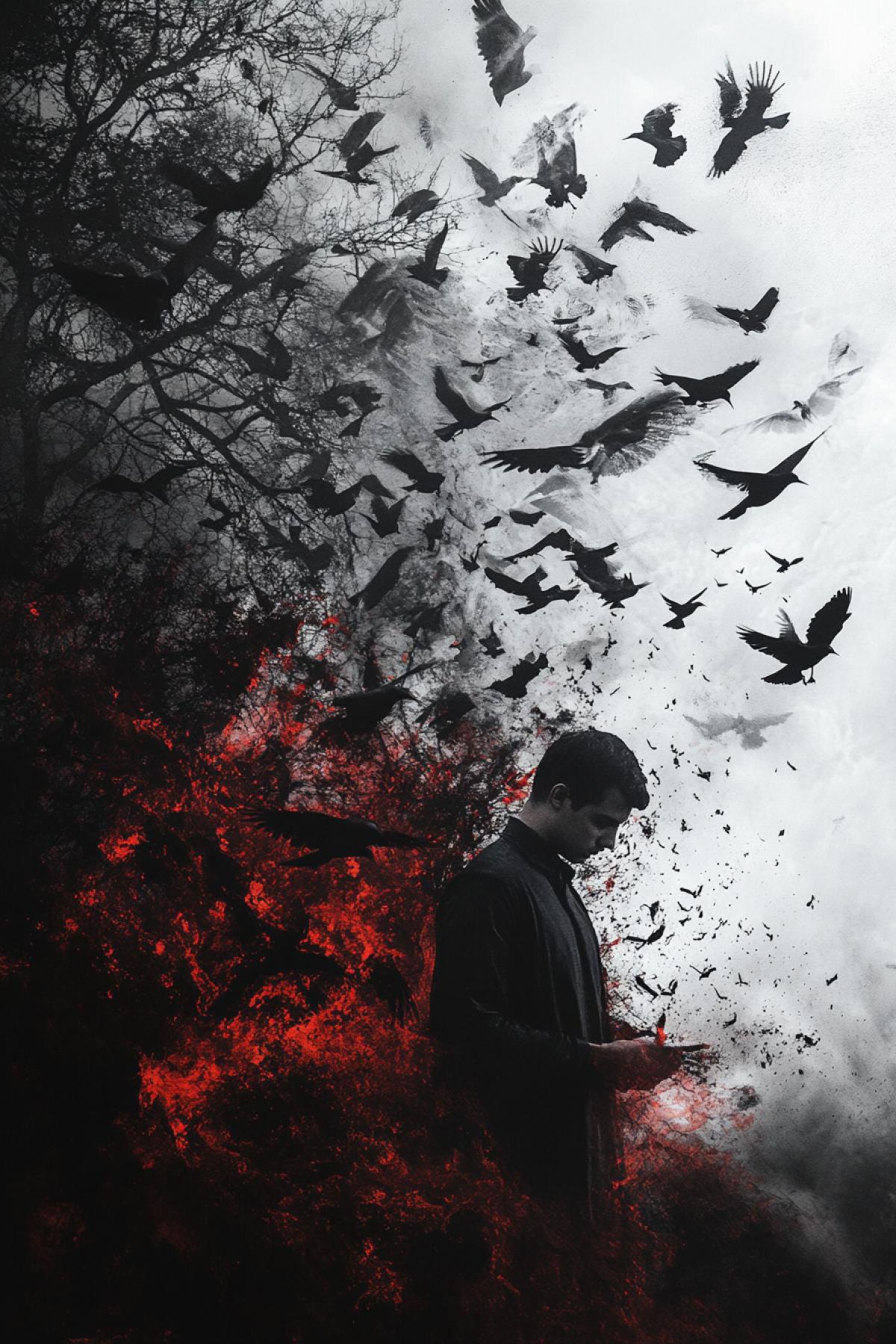 The task is to create an expressive scene, which combines two fundamentally different, unexpectedly adjacent concepts, image or moods. The idea is not just to place objects nearby, but to show the tension between them. Good and evil, light and darkness.