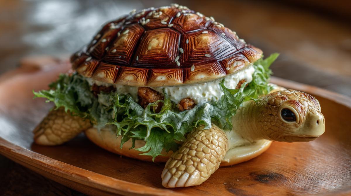 Burger from a turtle in the form of a turtle